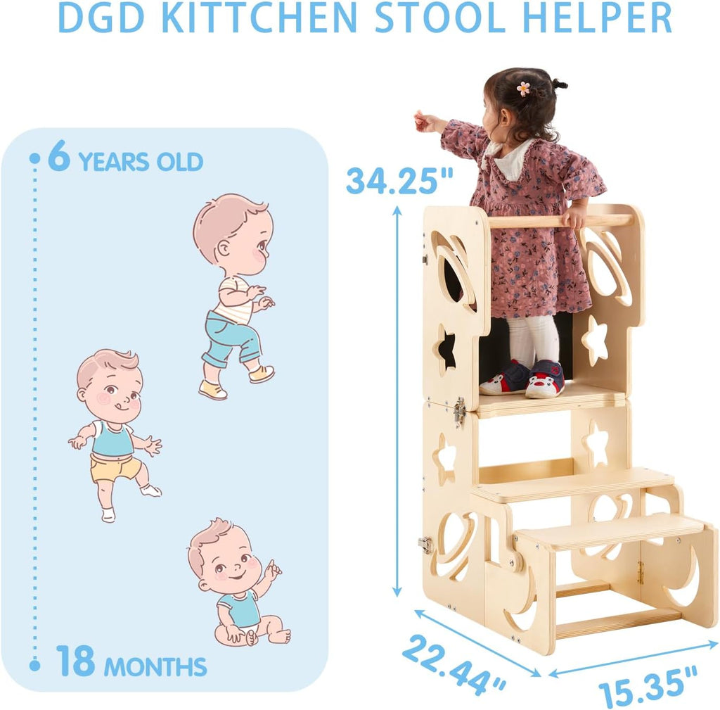 Wooden Kids Kitchen Toddler Learning Tower Stool