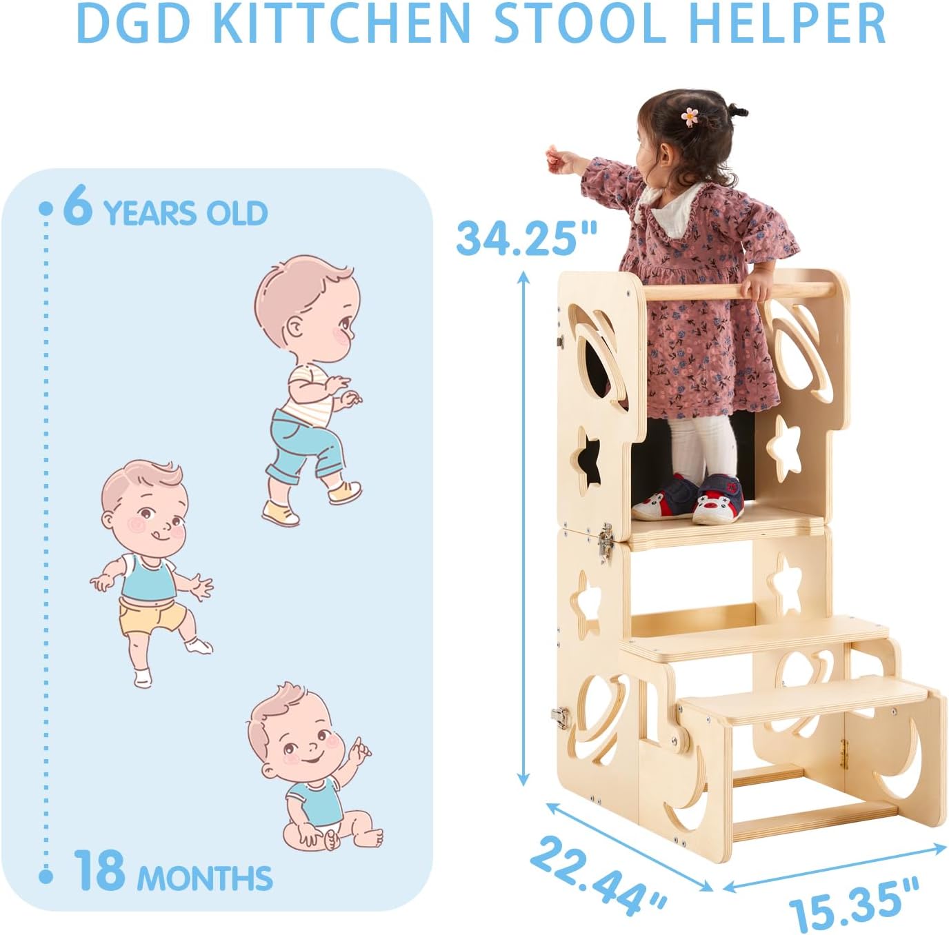 Wooden Kids Kitchen Toddler Learning Tower Stool