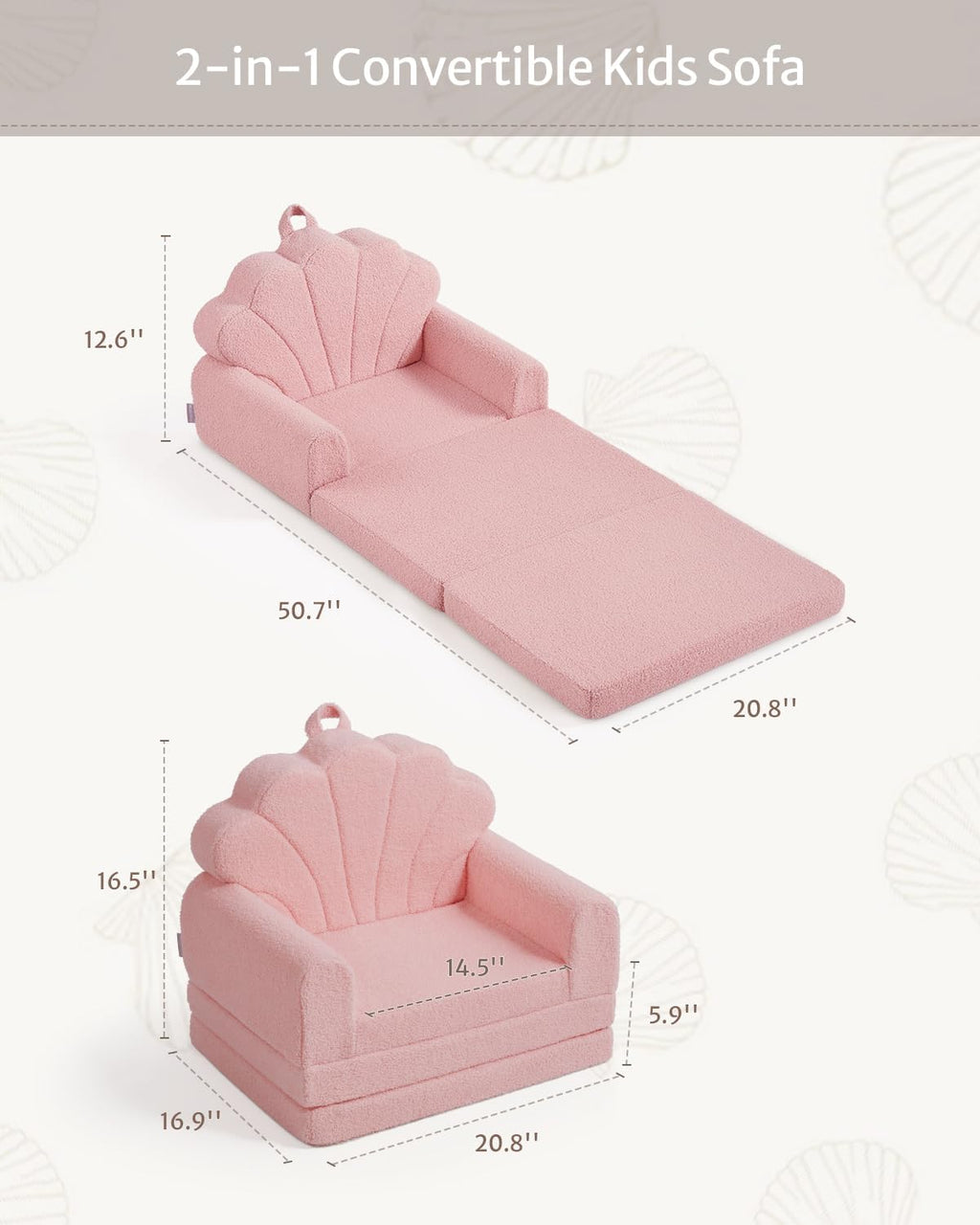 Foldable 2‑in‑1 Shell Shaped Kids Couch Sofa