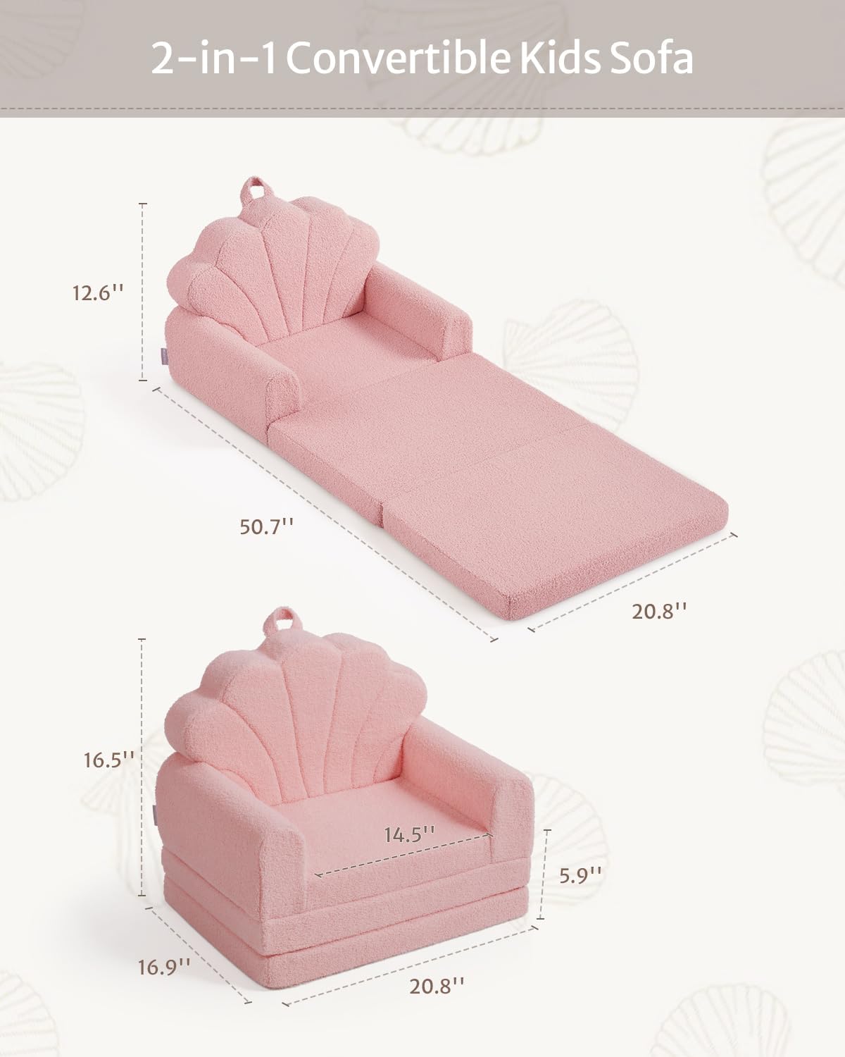 Foldable 2‑in‑1 Shell Shaped Kids Couch Sofa