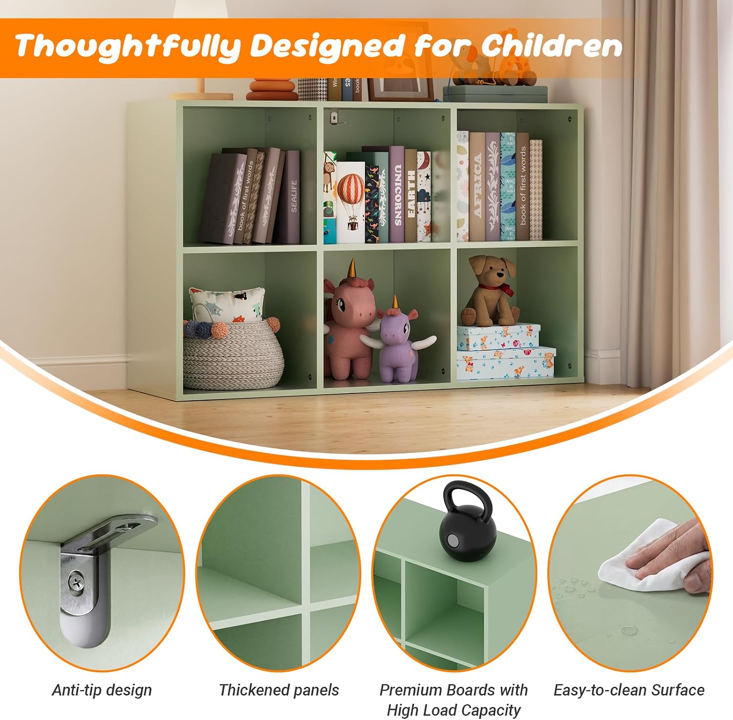 6‑Cube Kids Cubby Toy Storage Bookshelf Organizer