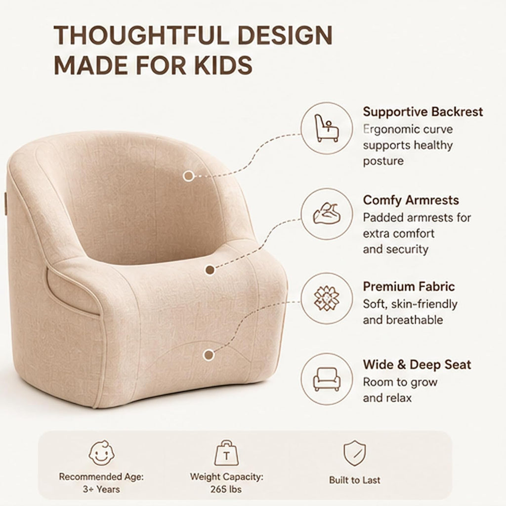 Ergonomic Upholstered Kids Reading Armchair