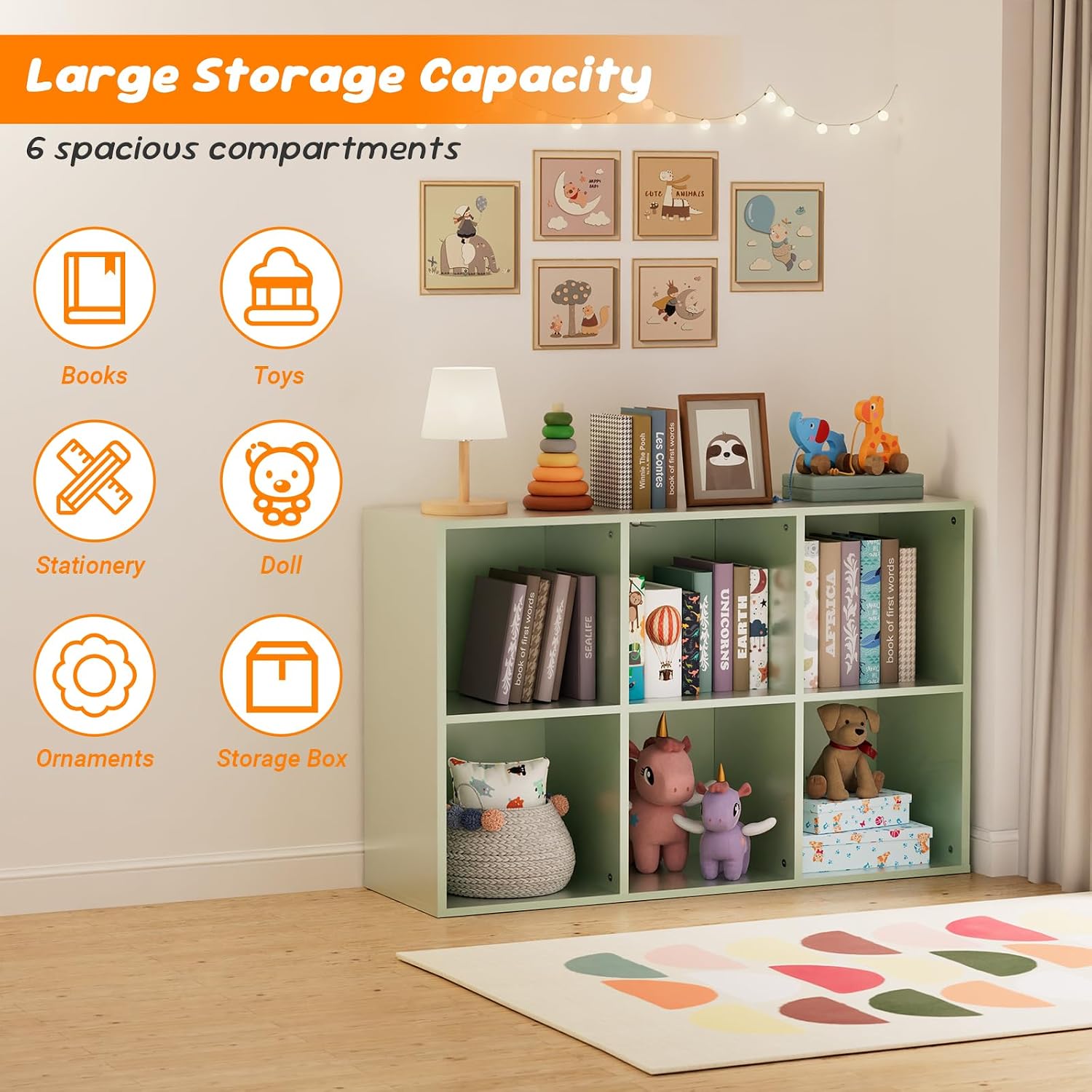 6‑Cube Kids Cubby Toy Storage Bookshelf Organizer
