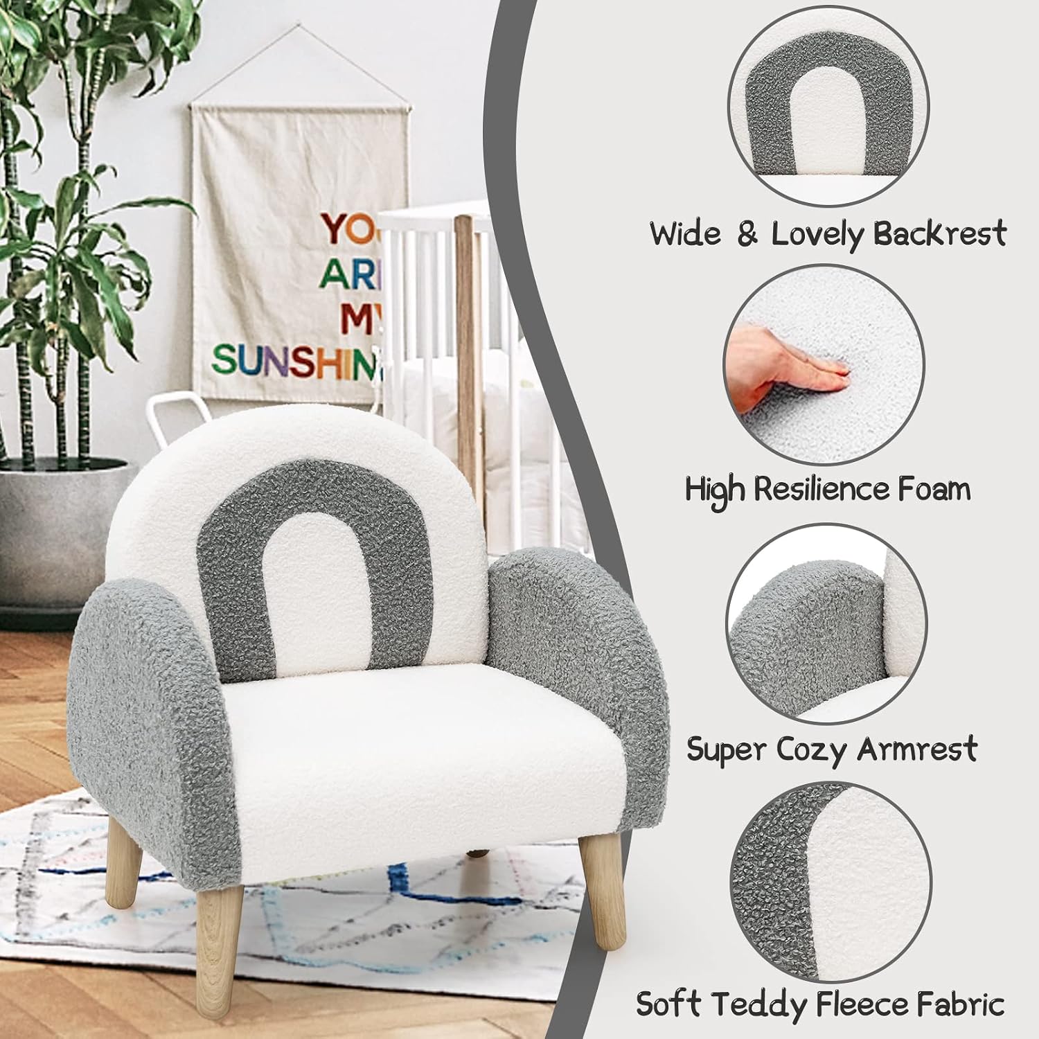 Plush Wooden Upholstered Toddler Armchair Couch