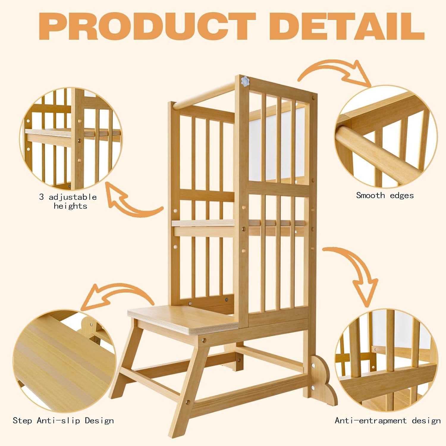 Adjustable Wooden Toddler Kitchen Helper Tower