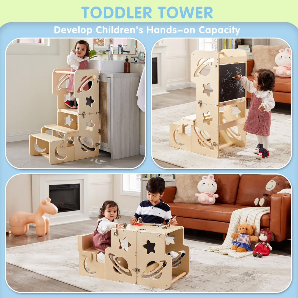 Wooden Kids Kitchen Toddler Learning Tower Stool