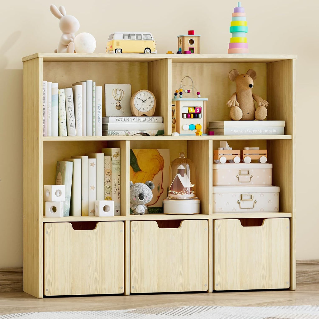 Pine Wood Montessori Kids Toy Storage Bookshelf