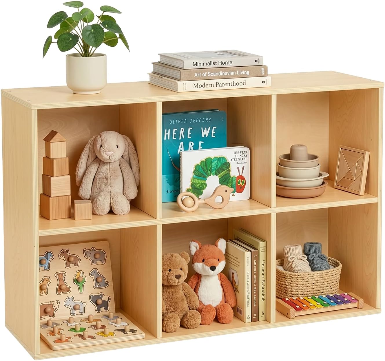 Montessori 6‑Cube Bookshelf Toy Storage Organizer