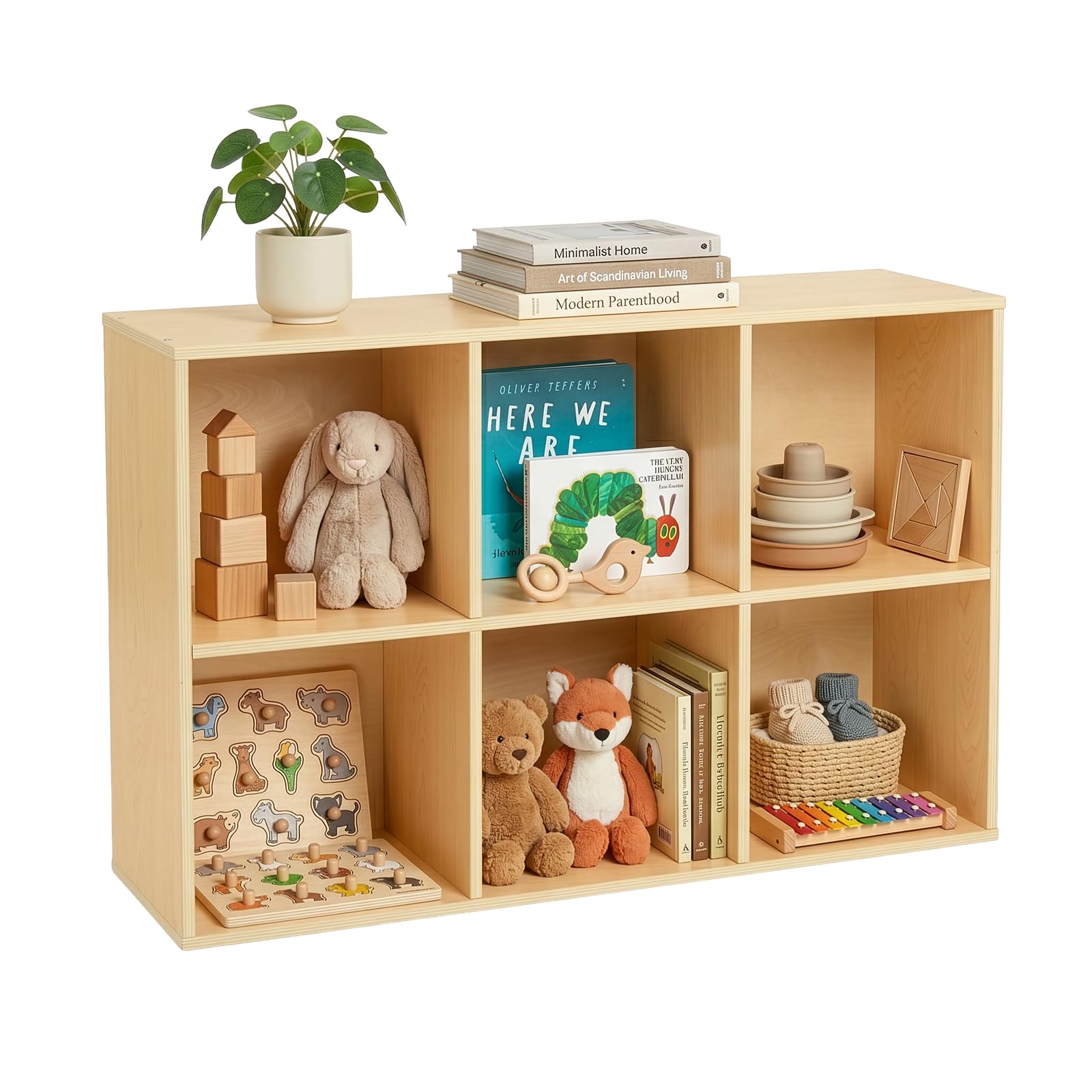 Montessori 6‑Cube Bookshelf Toy Storage Organizer