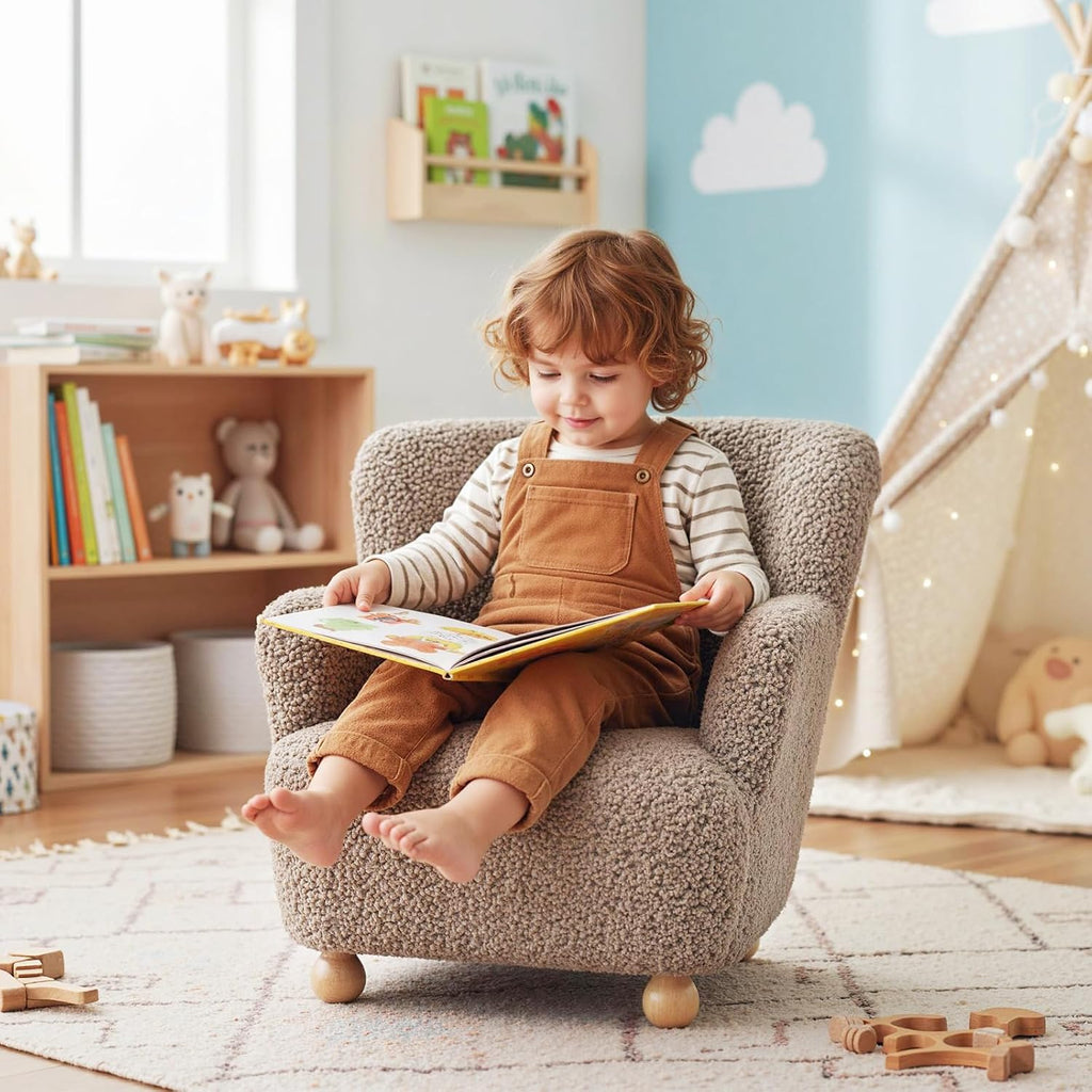Sherpa Fabric Wooden Frame Toddler Sofa Chair