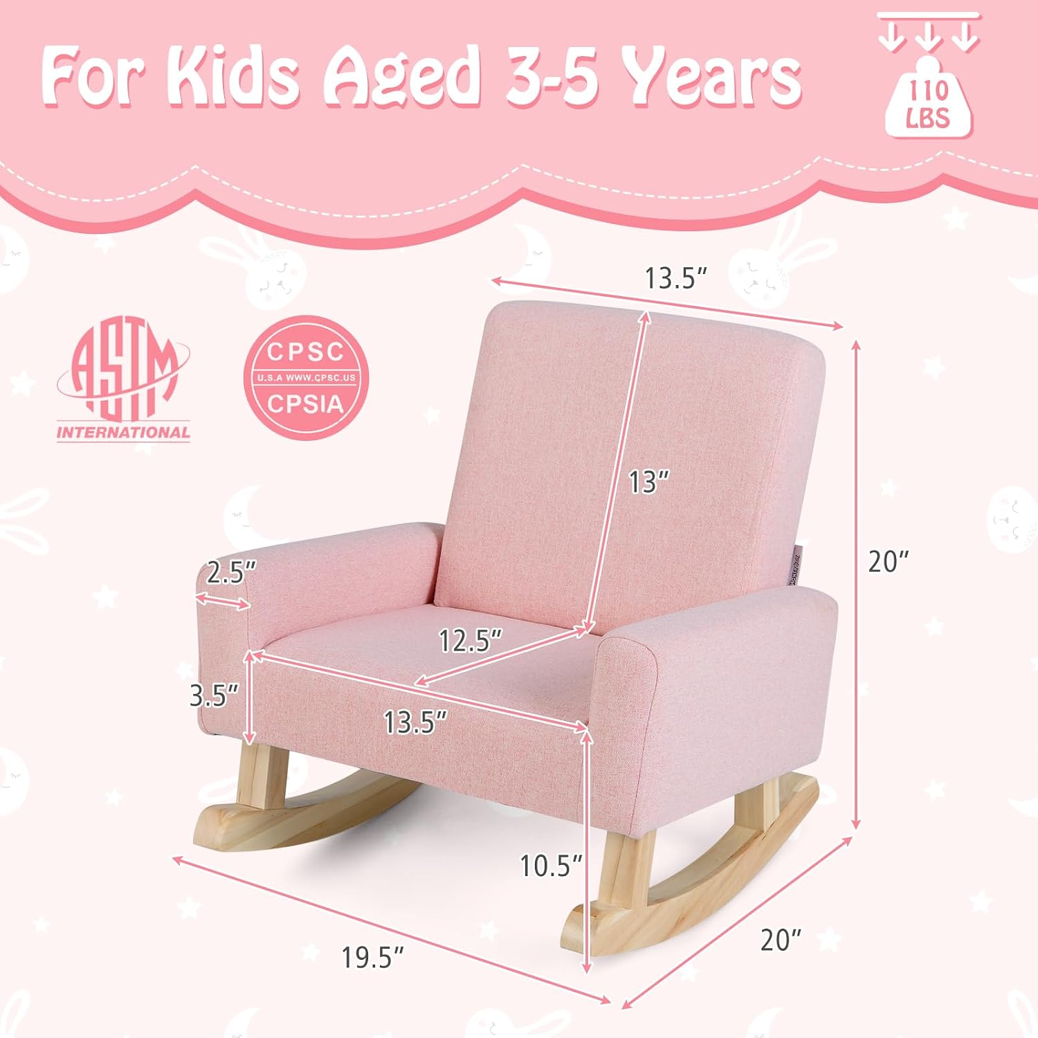 Linen Fabric Wooden Toddler Rocking Armchair