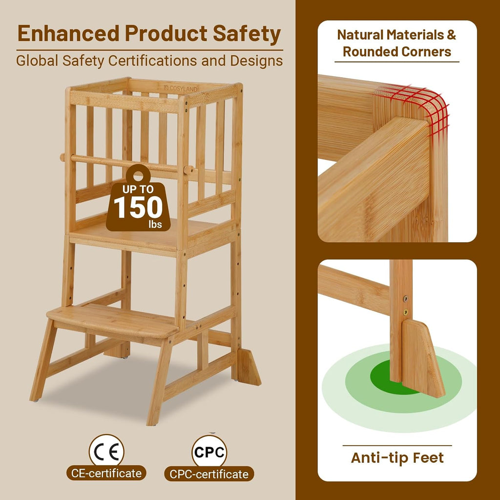 Adjustable Wooden Toddler Kitchen Helper Stool Tower