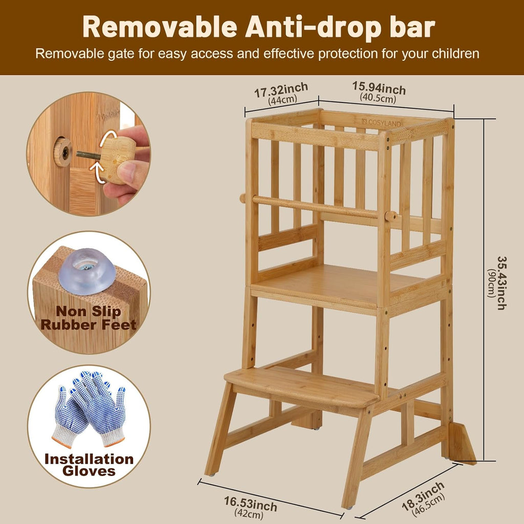Adjustable Wooden Toddler Kitchen Helper Stool Tower