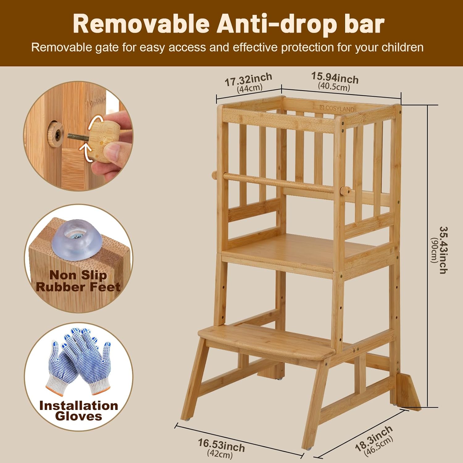 Adjustable Wooden Toddler Kitchen Helper Stool Tower