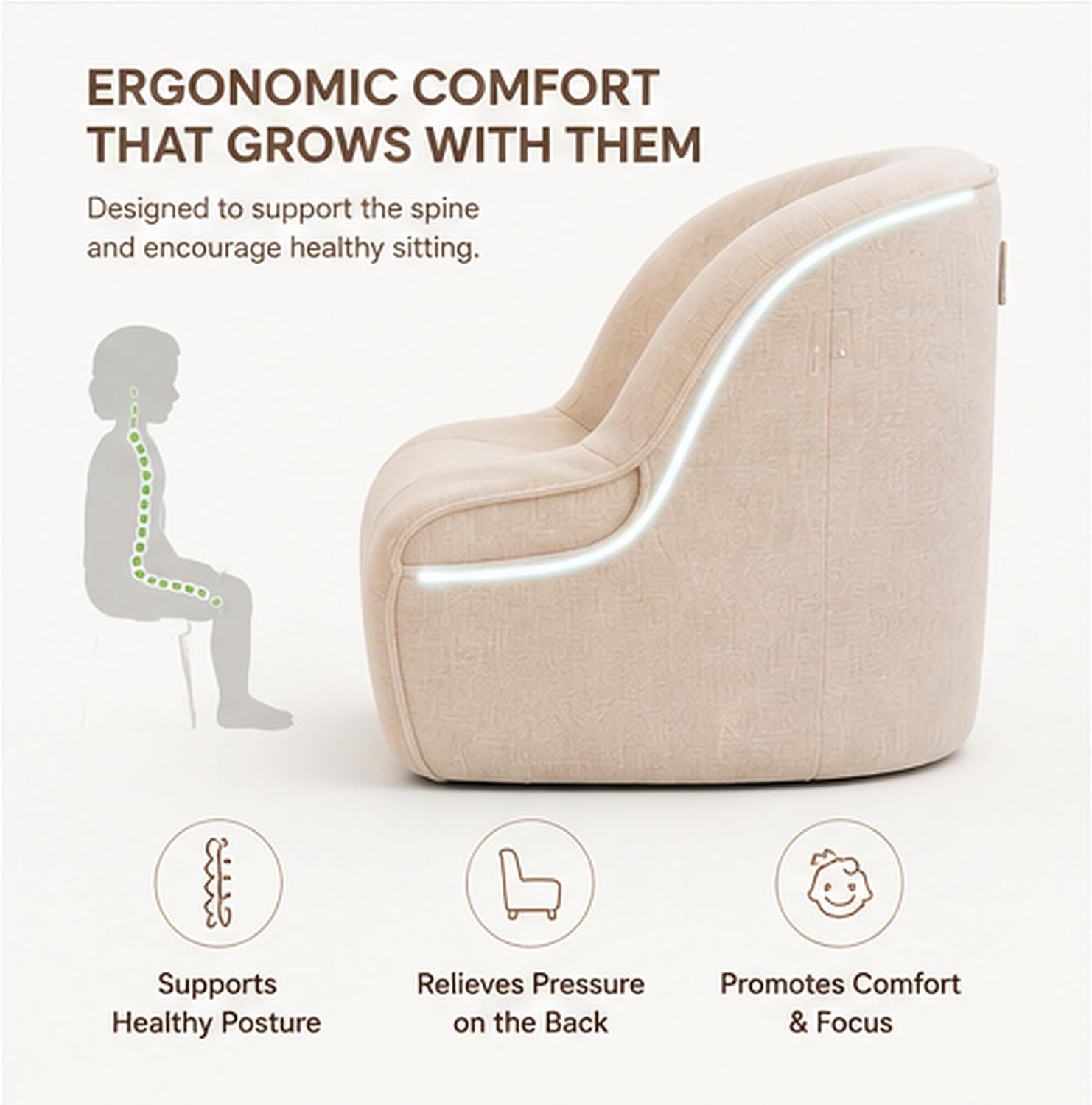 Ergonomic Upholstered Kids Reading Armchair