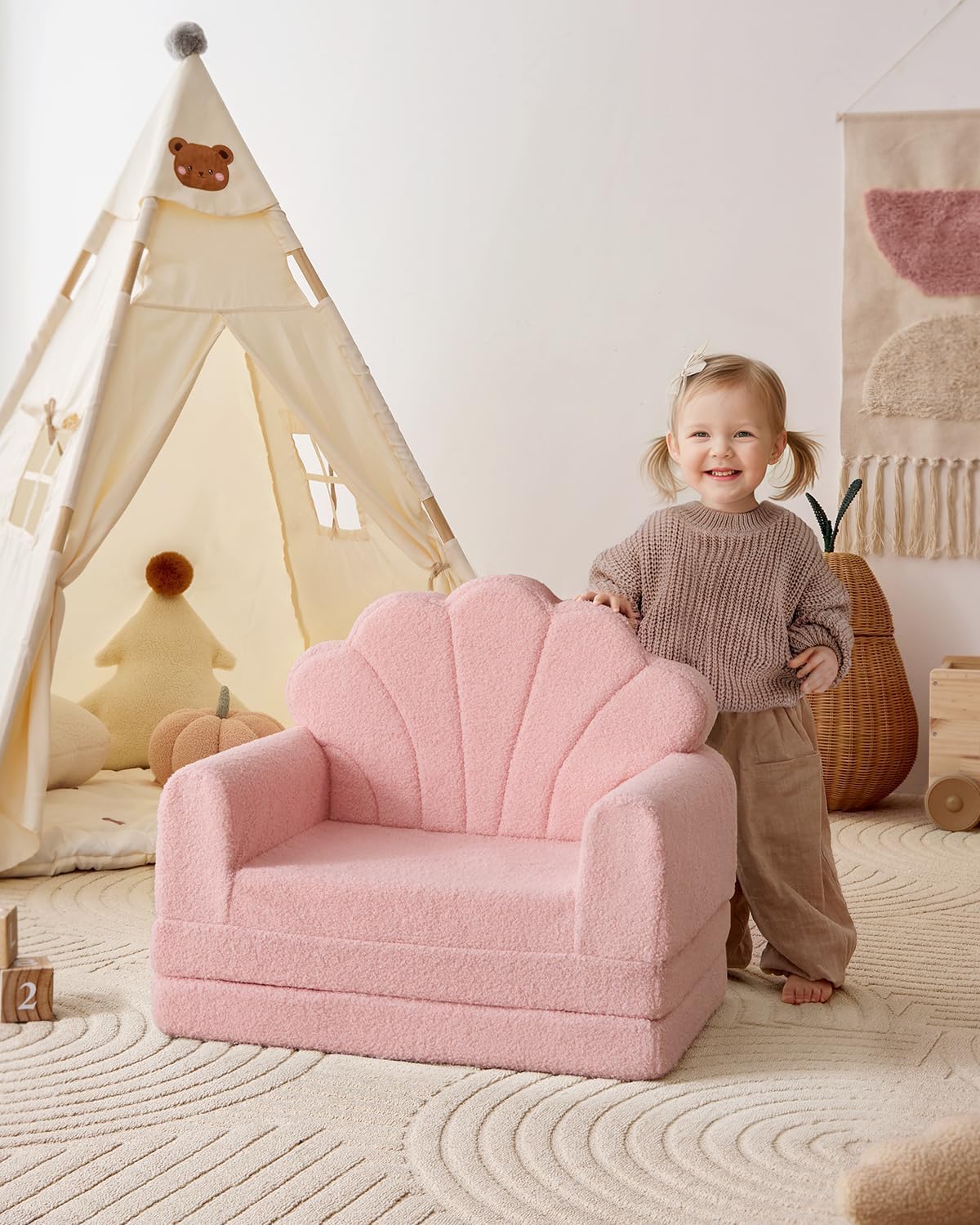Foldable 2‑in‑1 Shell Shaped Kids Couch Sofa