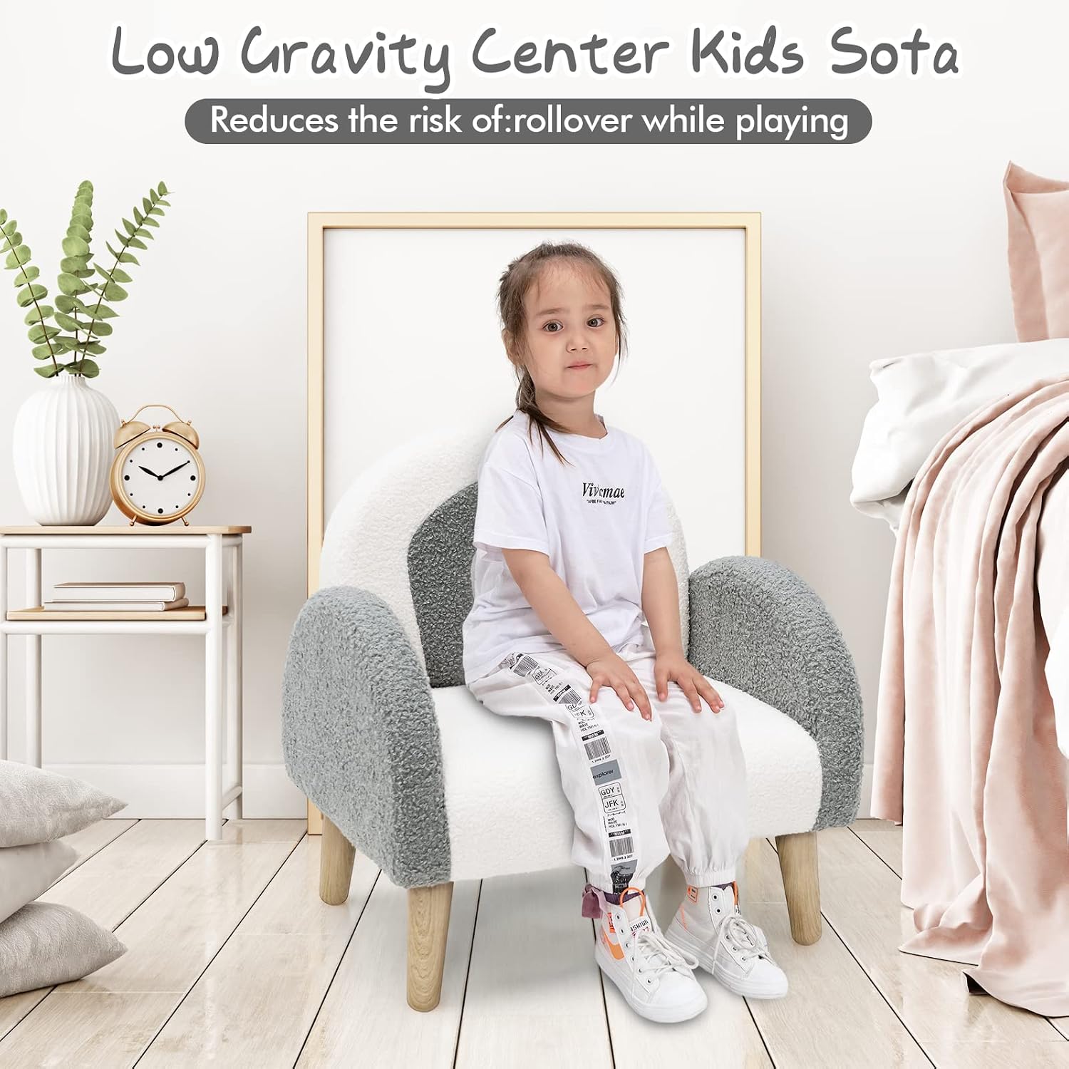 Plush Wooden Upholstered Toddler Armchair Couch