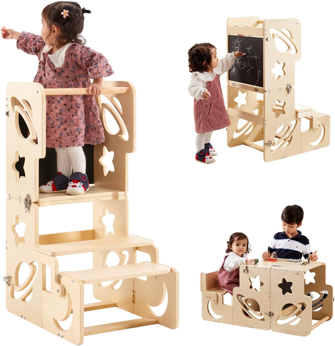 Wooden Kids Kitchen Toddler Learning Tower Stool