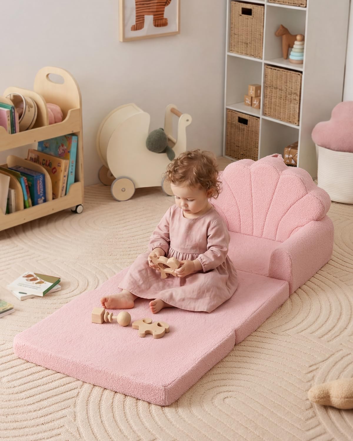 Foldable 2‑in‑1 Shell Shaped Kids Couch Sofa