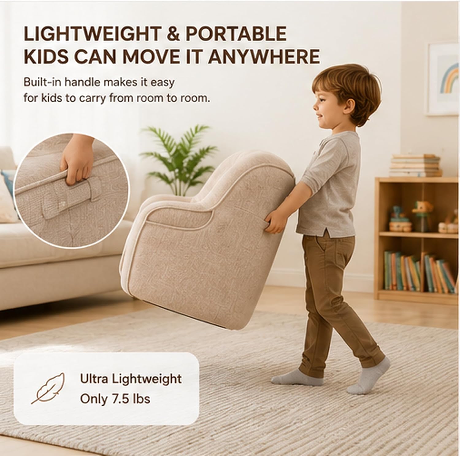 Ergonomic Upholstered Kids Reading Armchair