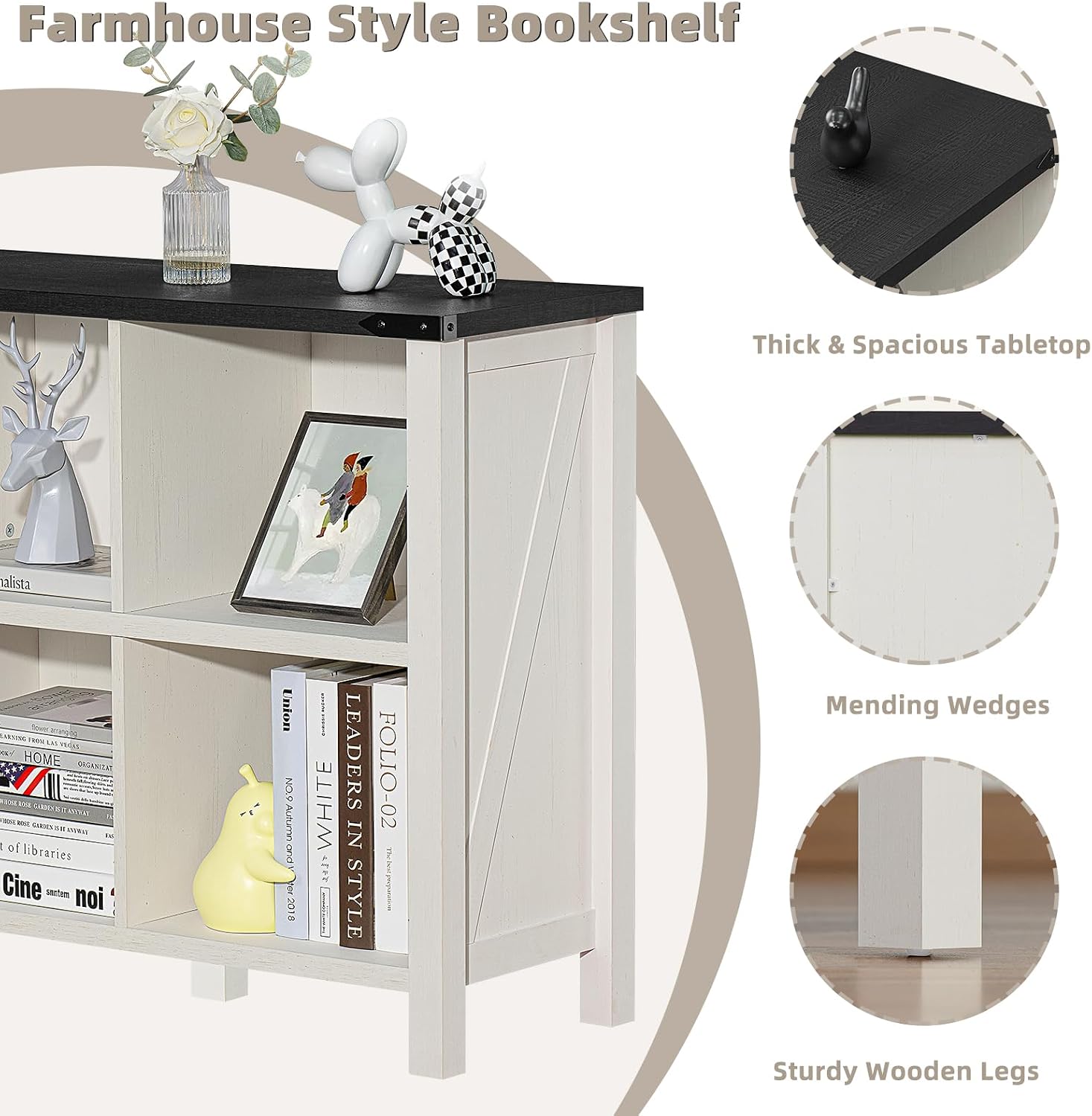 Farmhouse Wooden 6‑Cube Kids Storage Bookcase