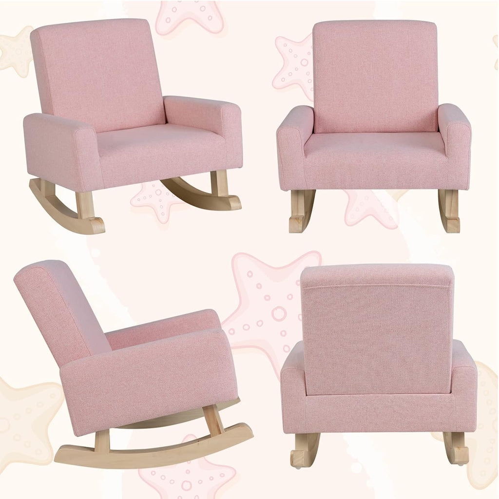 Linen Fabric Wooden Toddler Rocking Armchair
