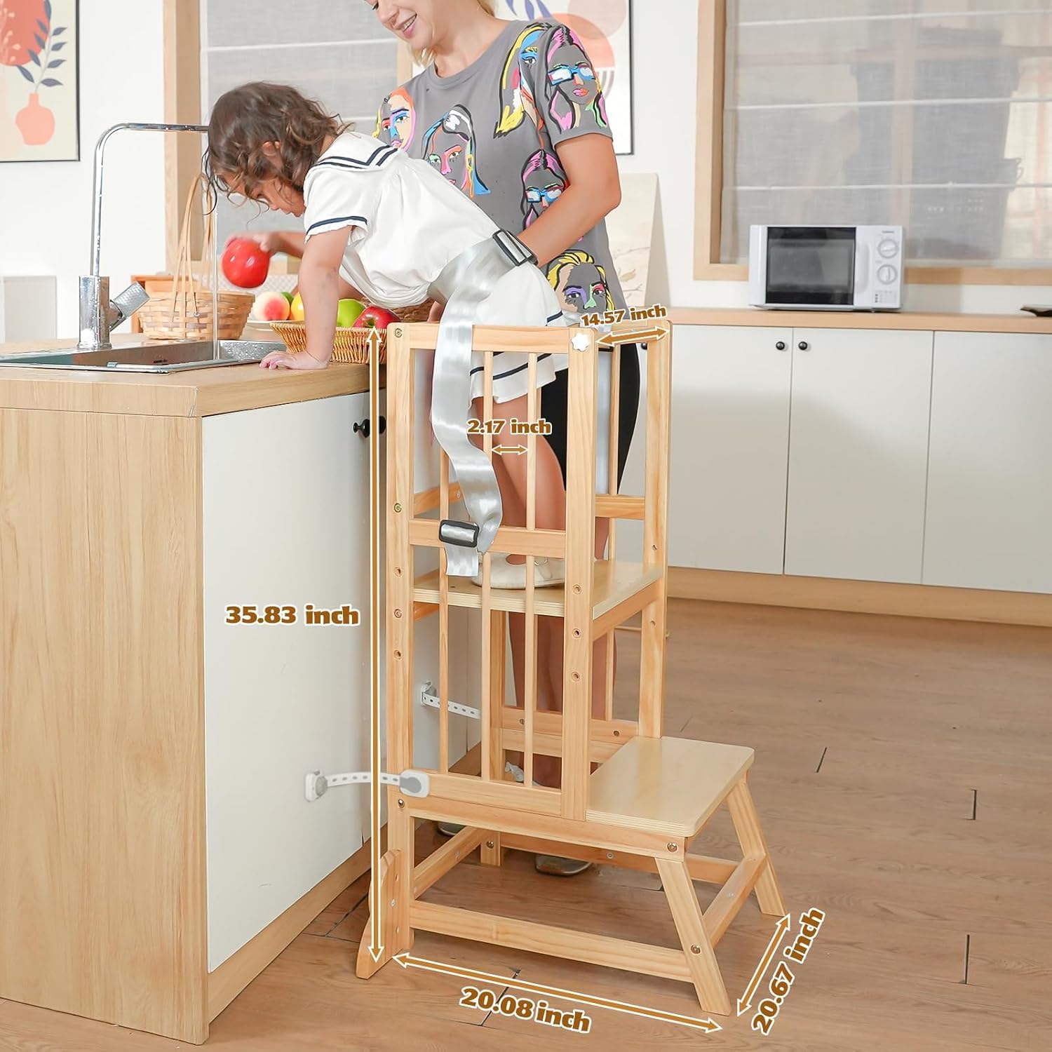 Wooden Toddler Tower With Removable Safety Railing