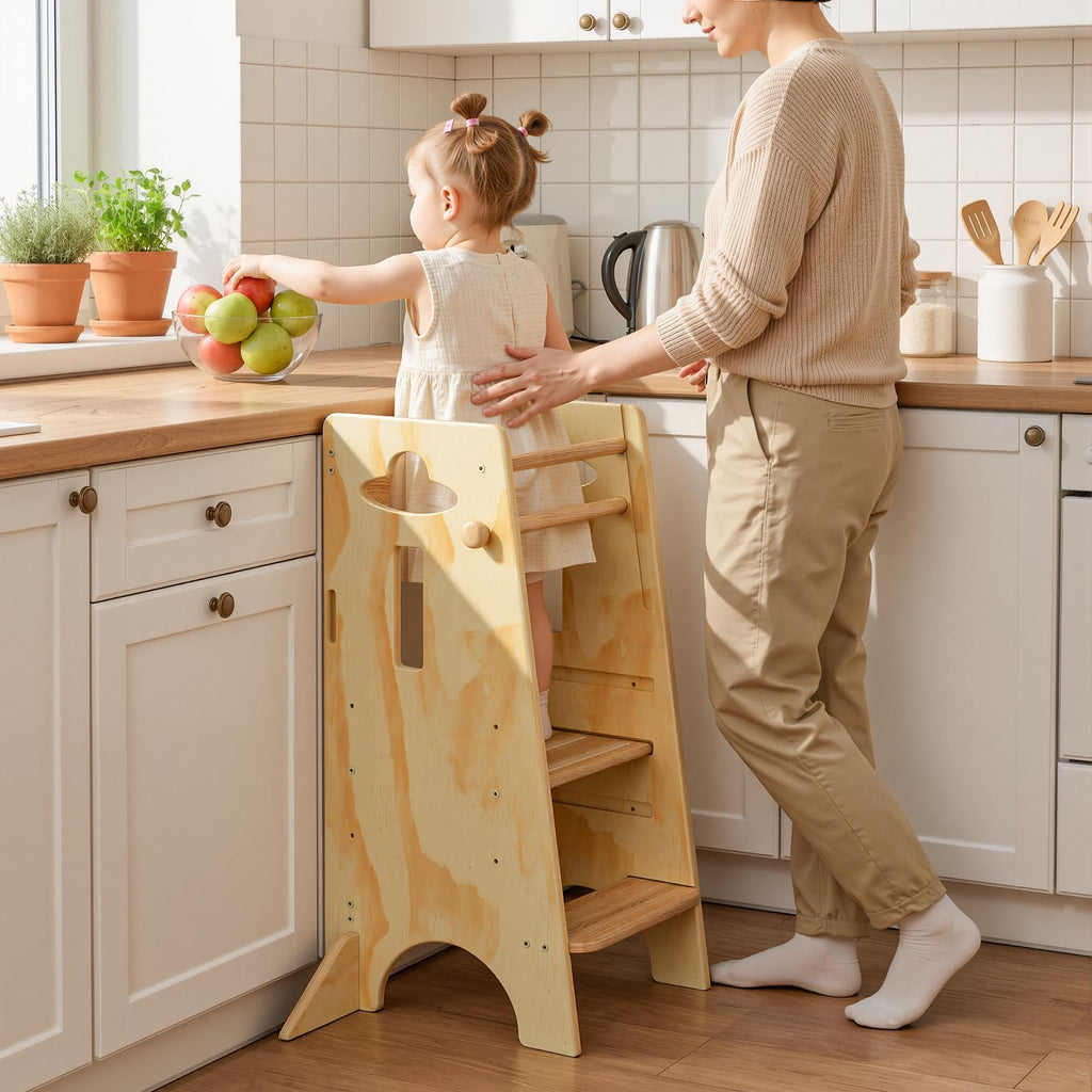 Adjustable Wooden Toddler Kitchen Learning Tower Stool