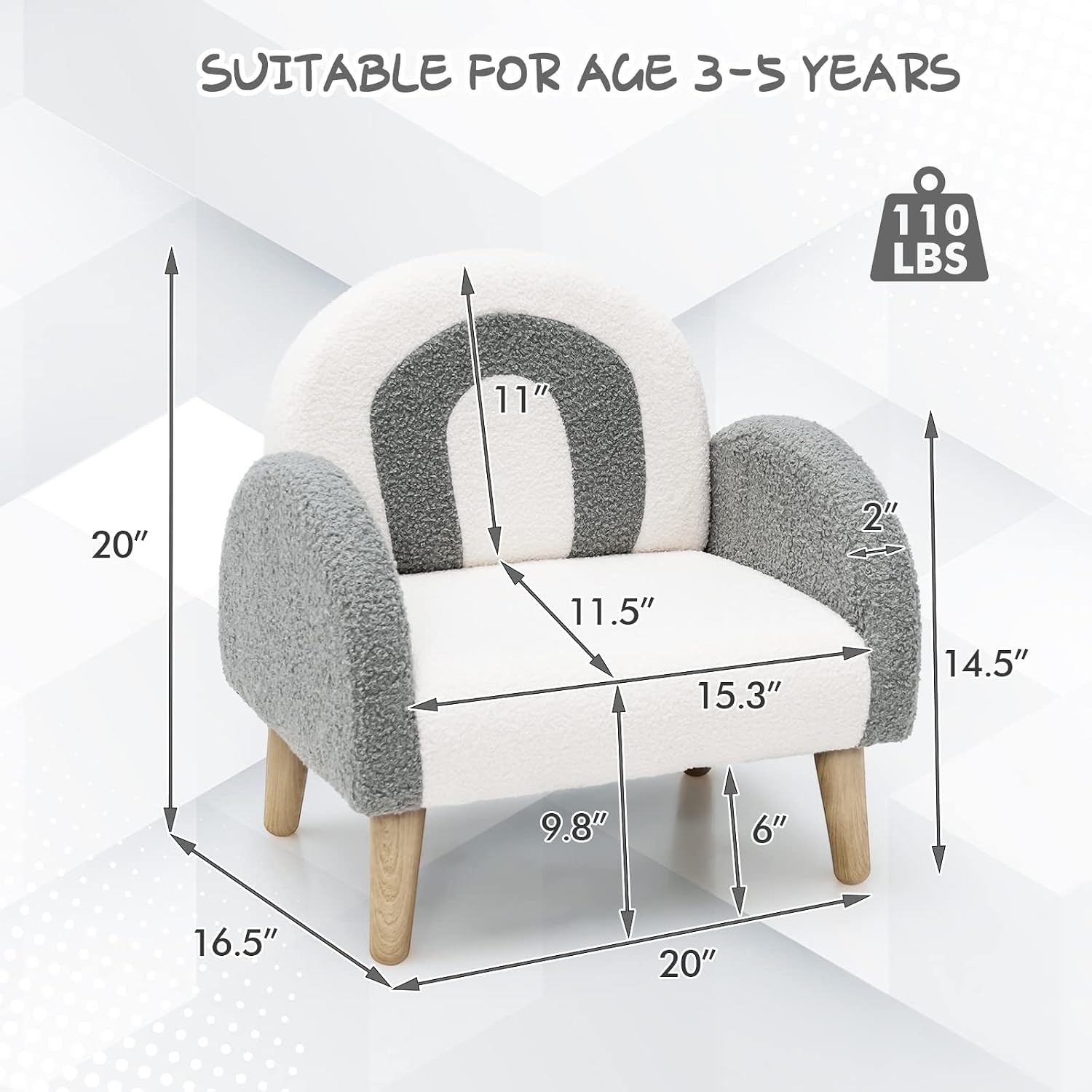 Plush Wooden Upholstered Toddler Armchair Couch