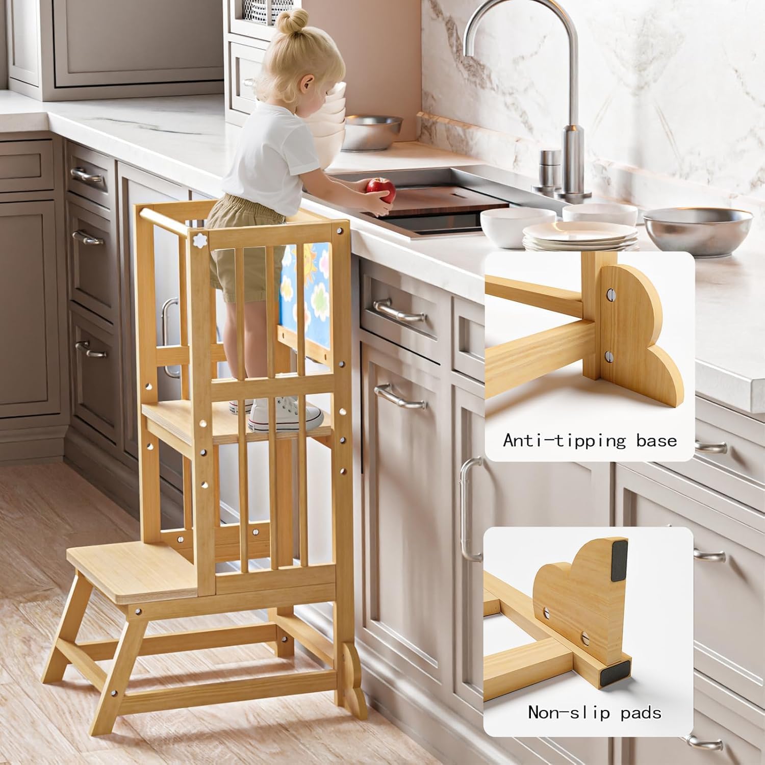 Adjustable Wooden Toddler Kitchen Helper Tower