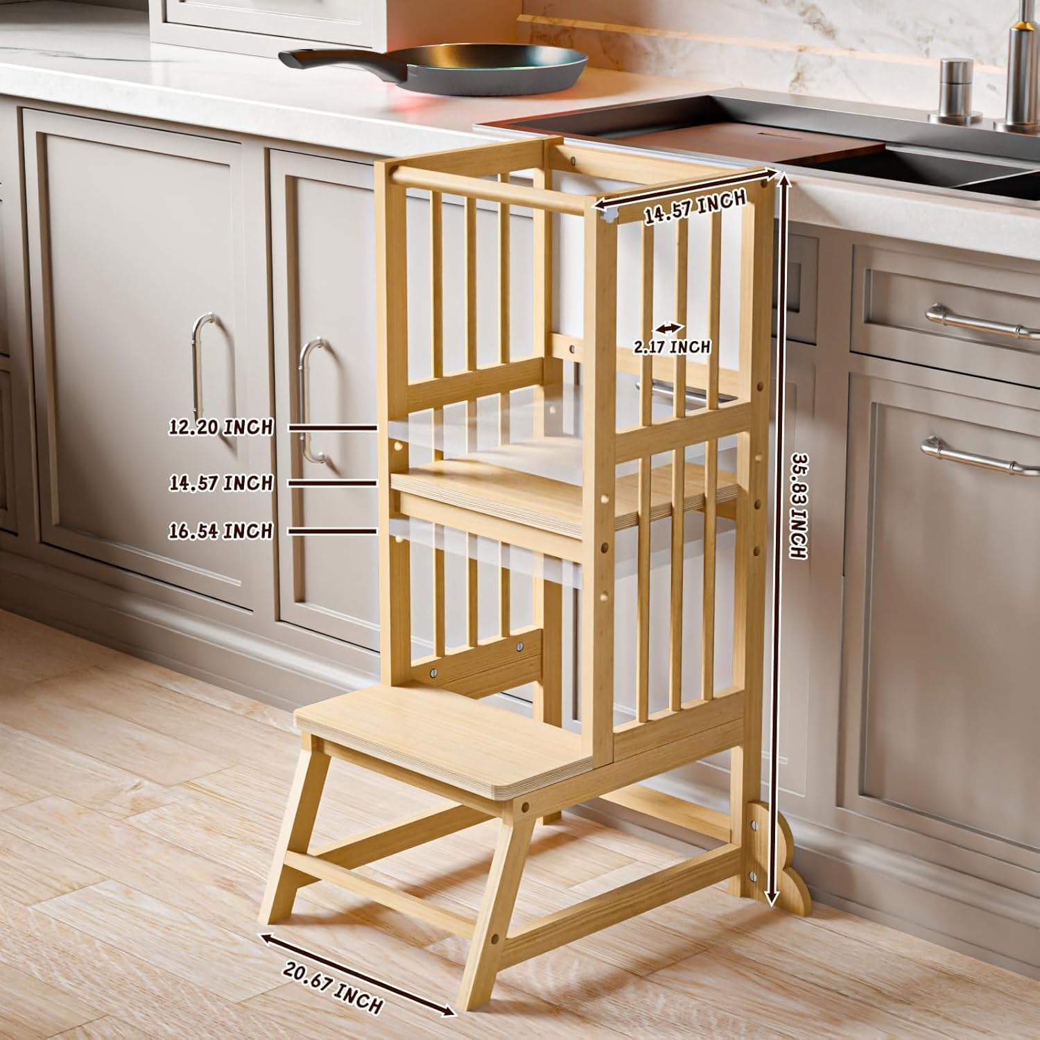 Adjustable Wooden Toddler Kitchen Helper Tower