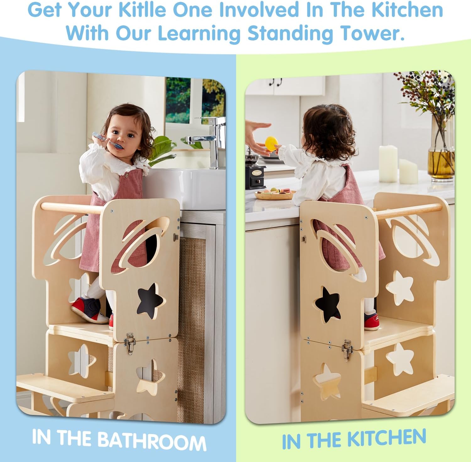 Wooden Kids Kitchen Toddler Learning Tower Stool