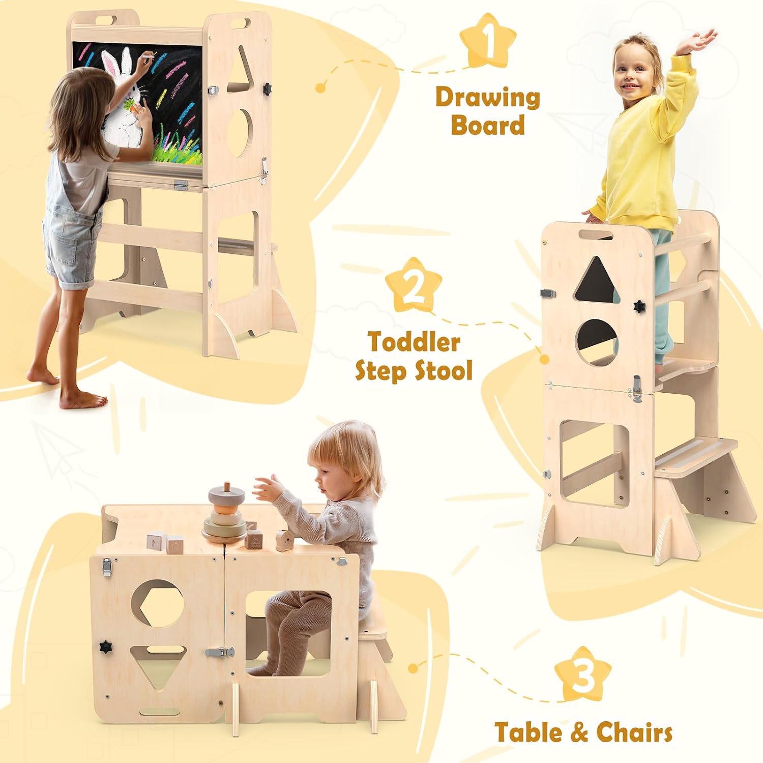 Foldable Wooden Toddler Kitchen Helper Tower