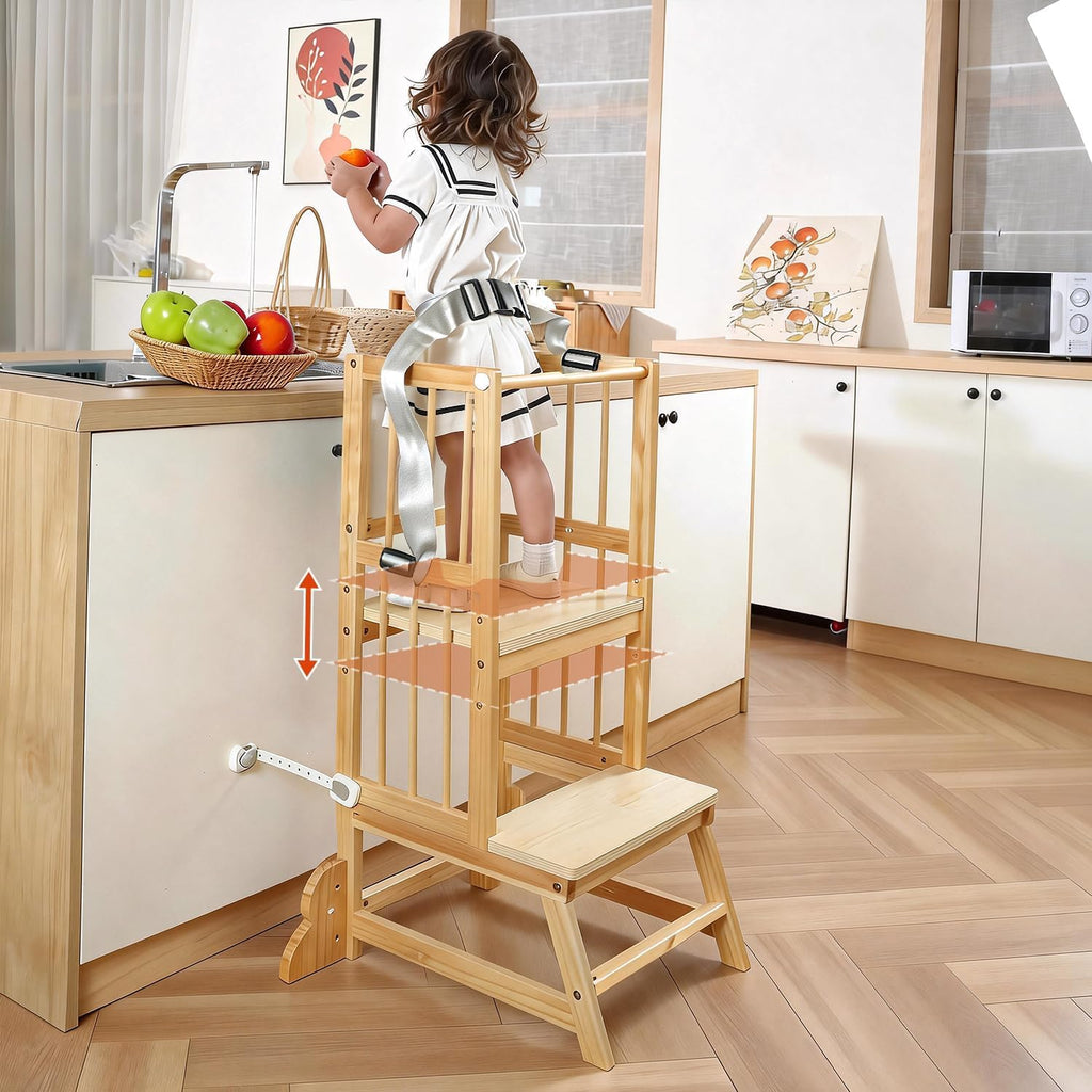 Wooden Toddler Tower With Removable Safety Railing