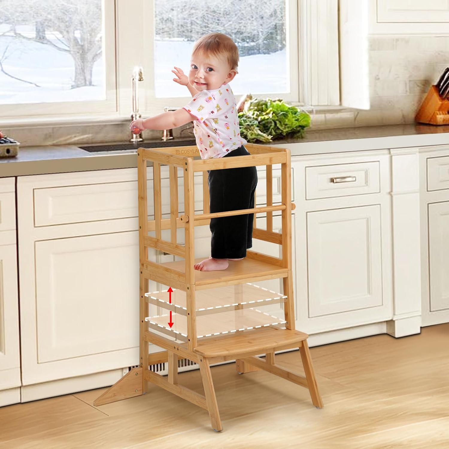 Adjustable Wooden Toddler Kitchen Helper Stool Tower