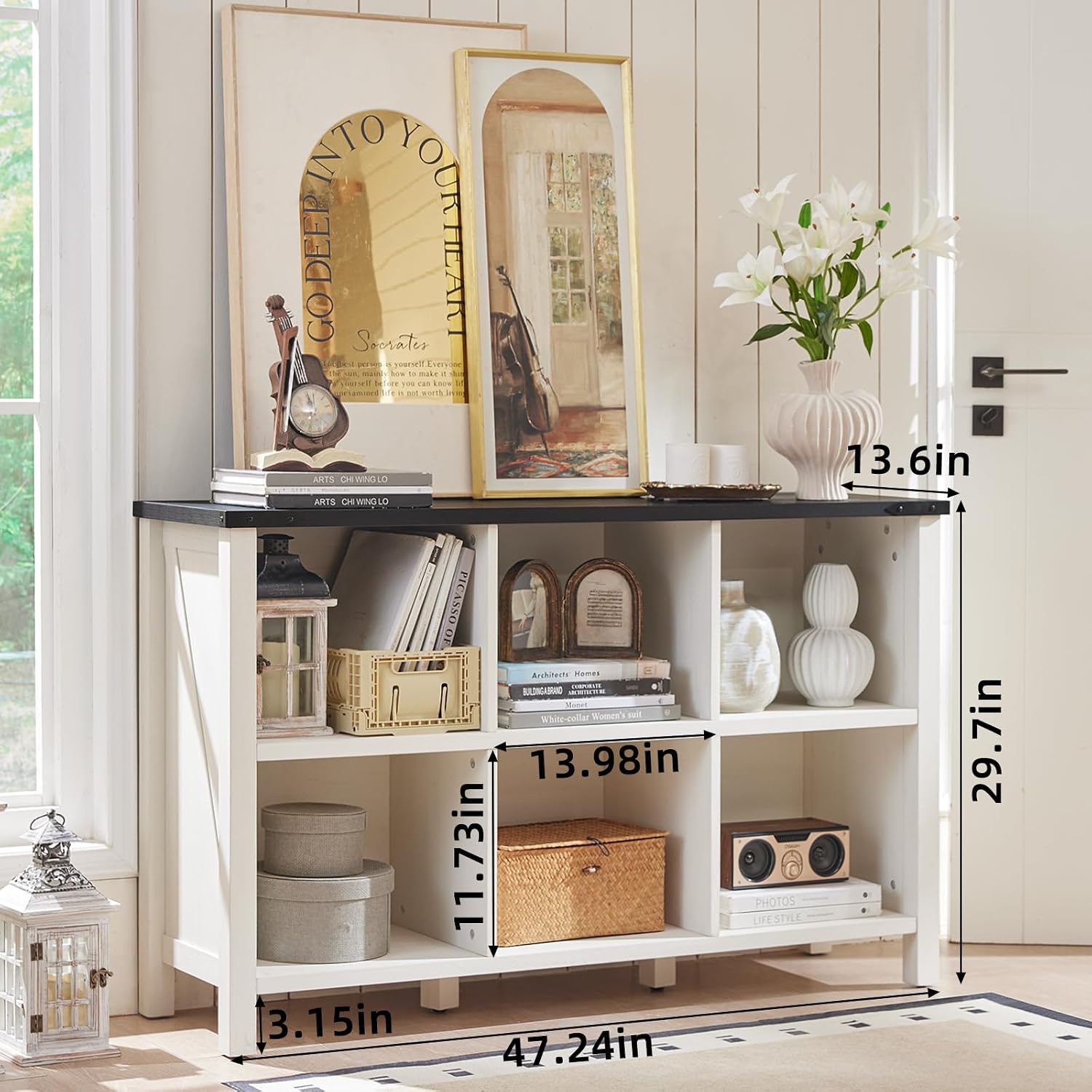 Farmhouse Wooden 6‑Cube Kids Storage Bookcase