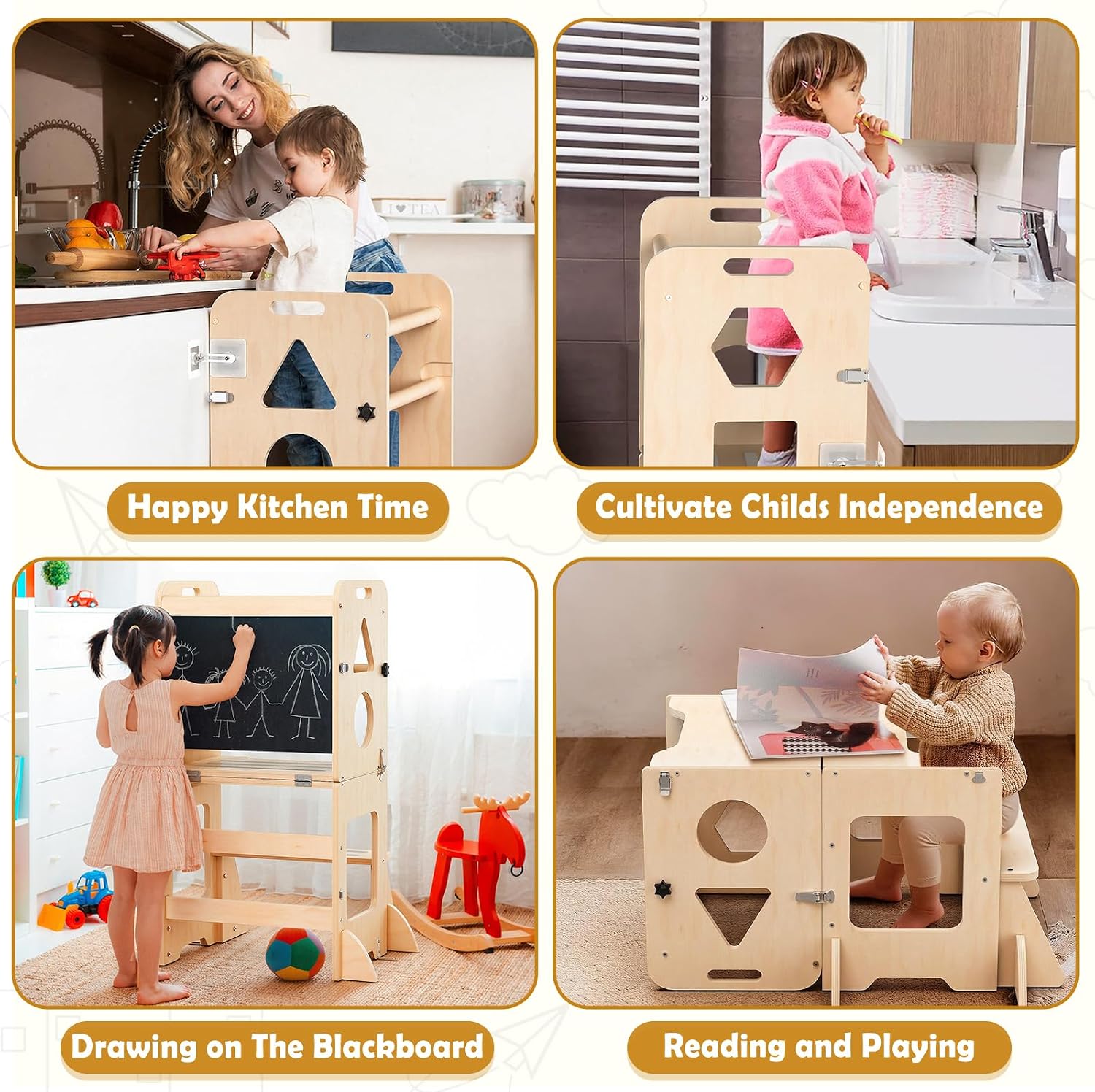 Foldable Wooden Toddler Kitchen Helper Tower