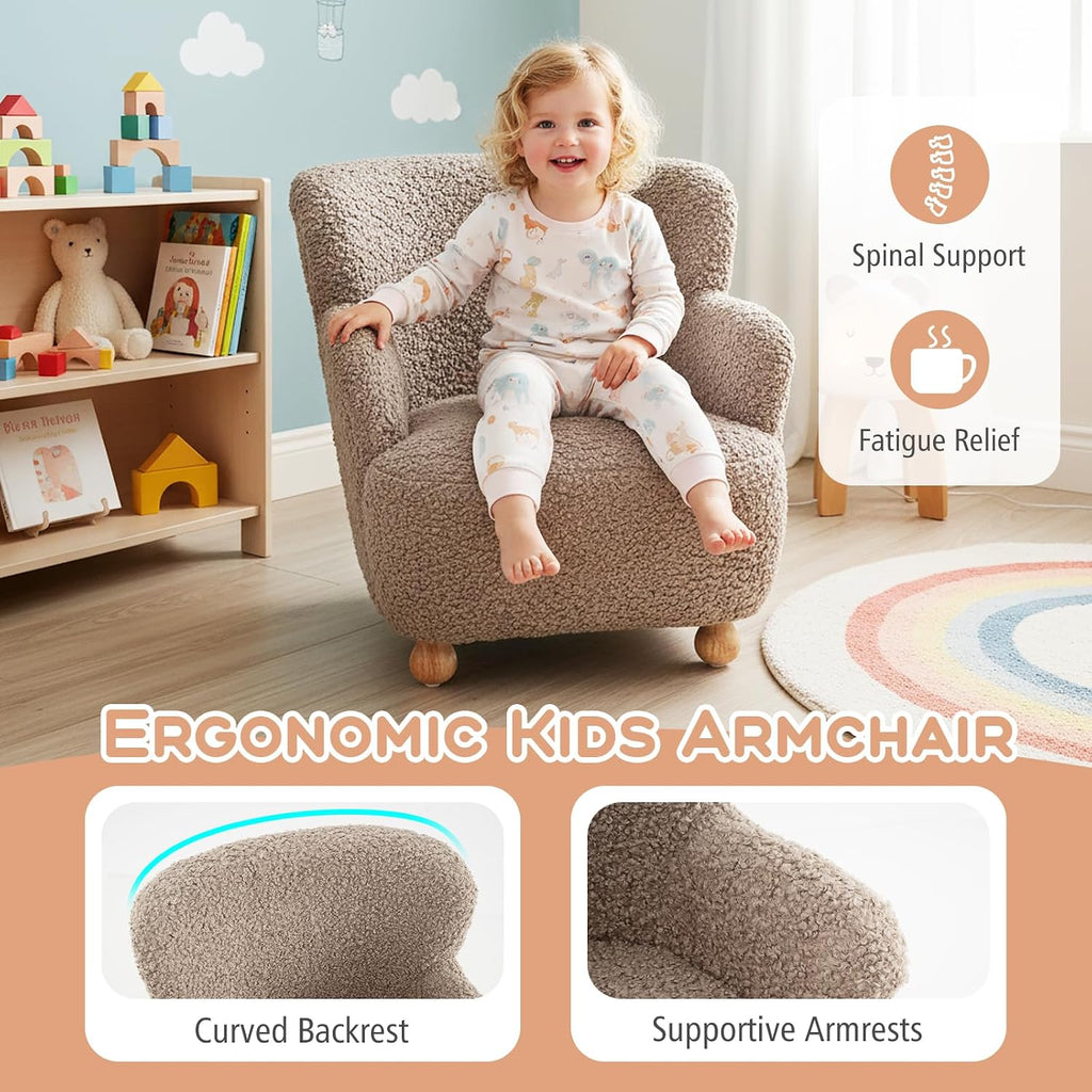 Sherpa Fabric Wooden Frame Toddler Sofa Chair