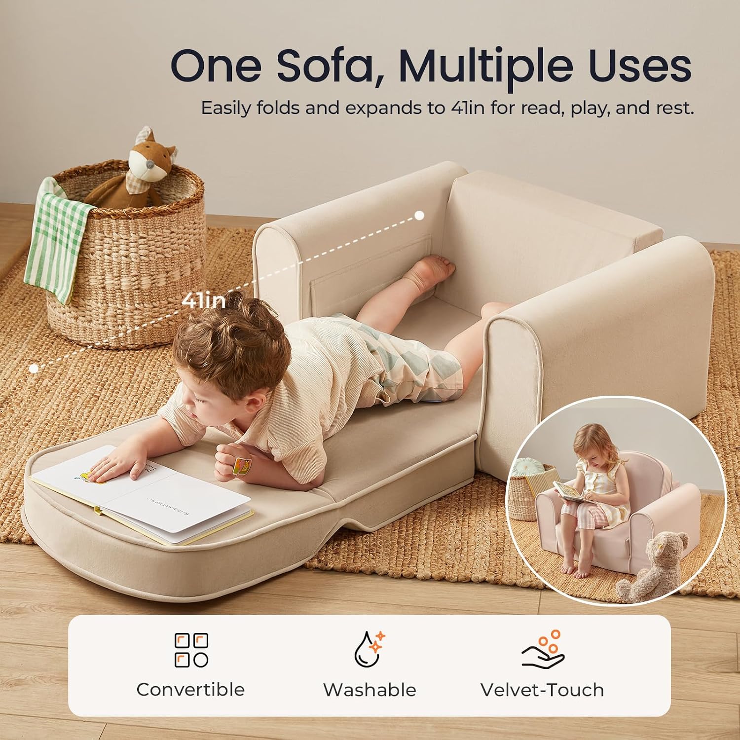 Foldable Soft Thick Toddler Kids Couch Sofa