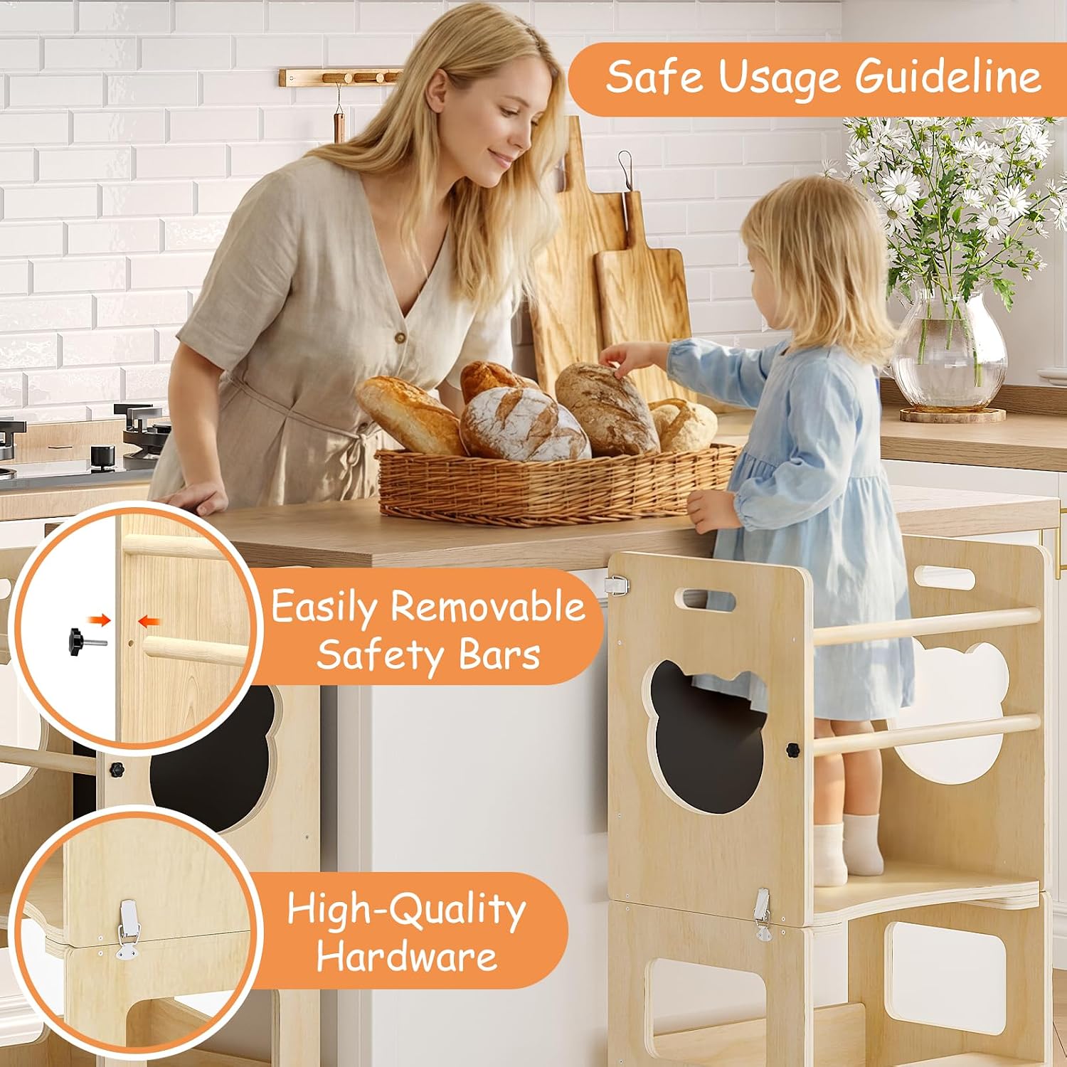 Foldable Wooden Toddler Kitchen Helper Tower