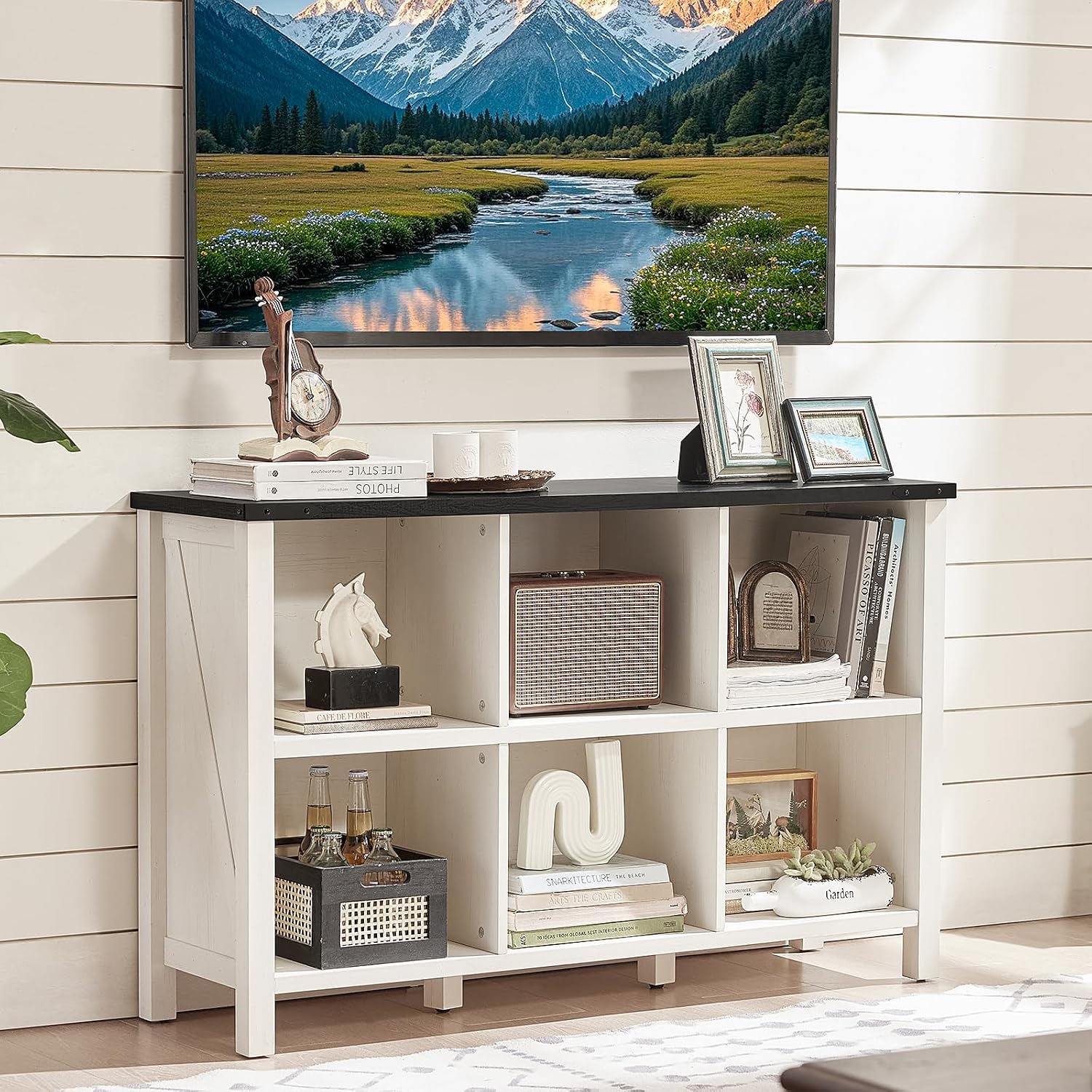 Farmhouse Wooden 6‑Cube Kids Storage Bookcase