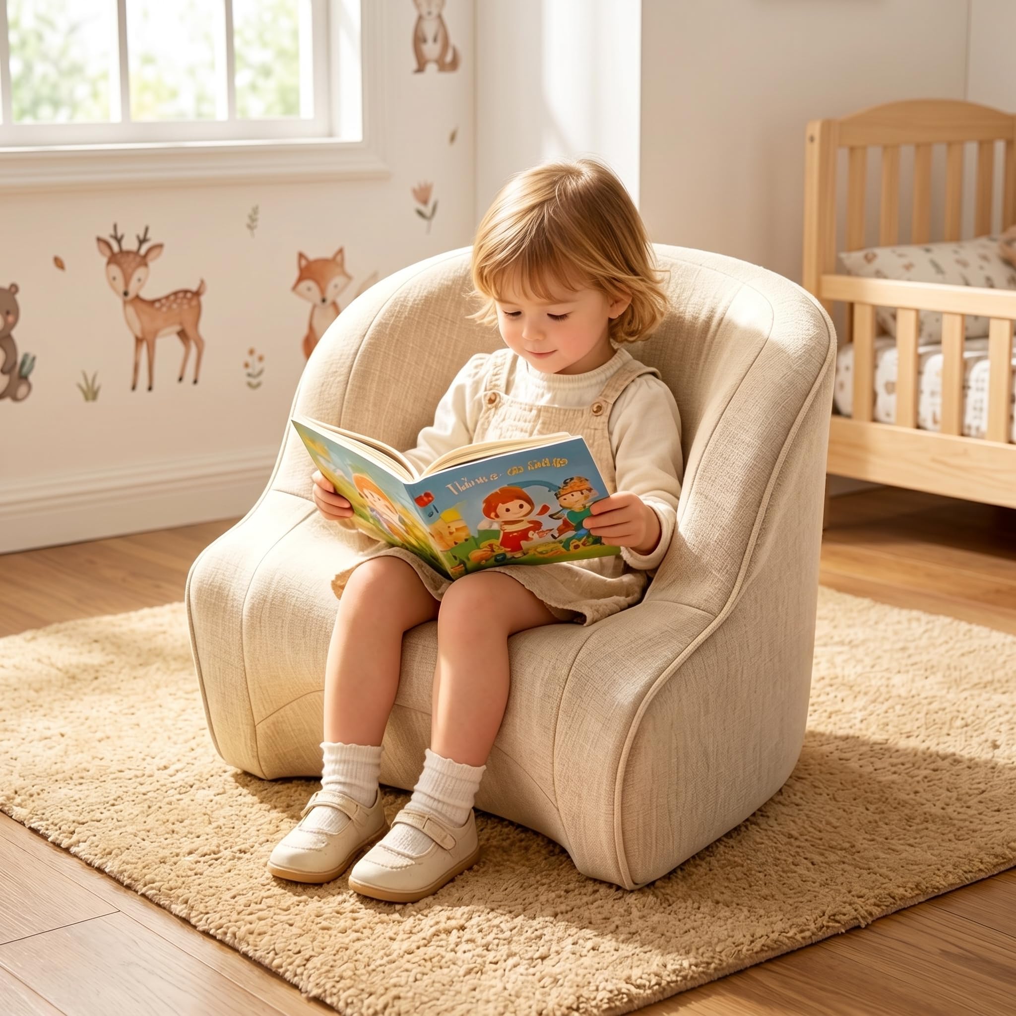 Ergonomic Upholstered Kids Reading Armchair