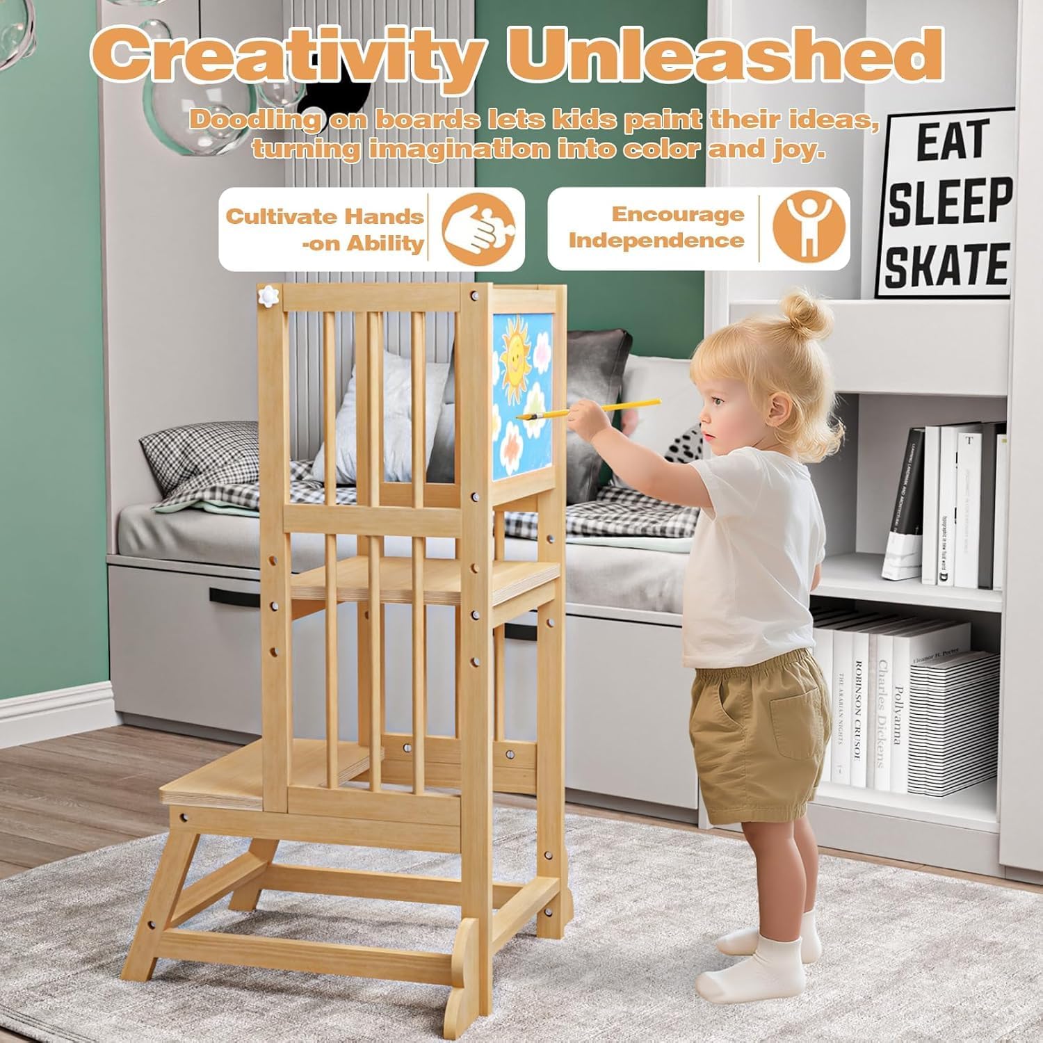Adjustable Wooden Toddler Kitchen Helper Tower