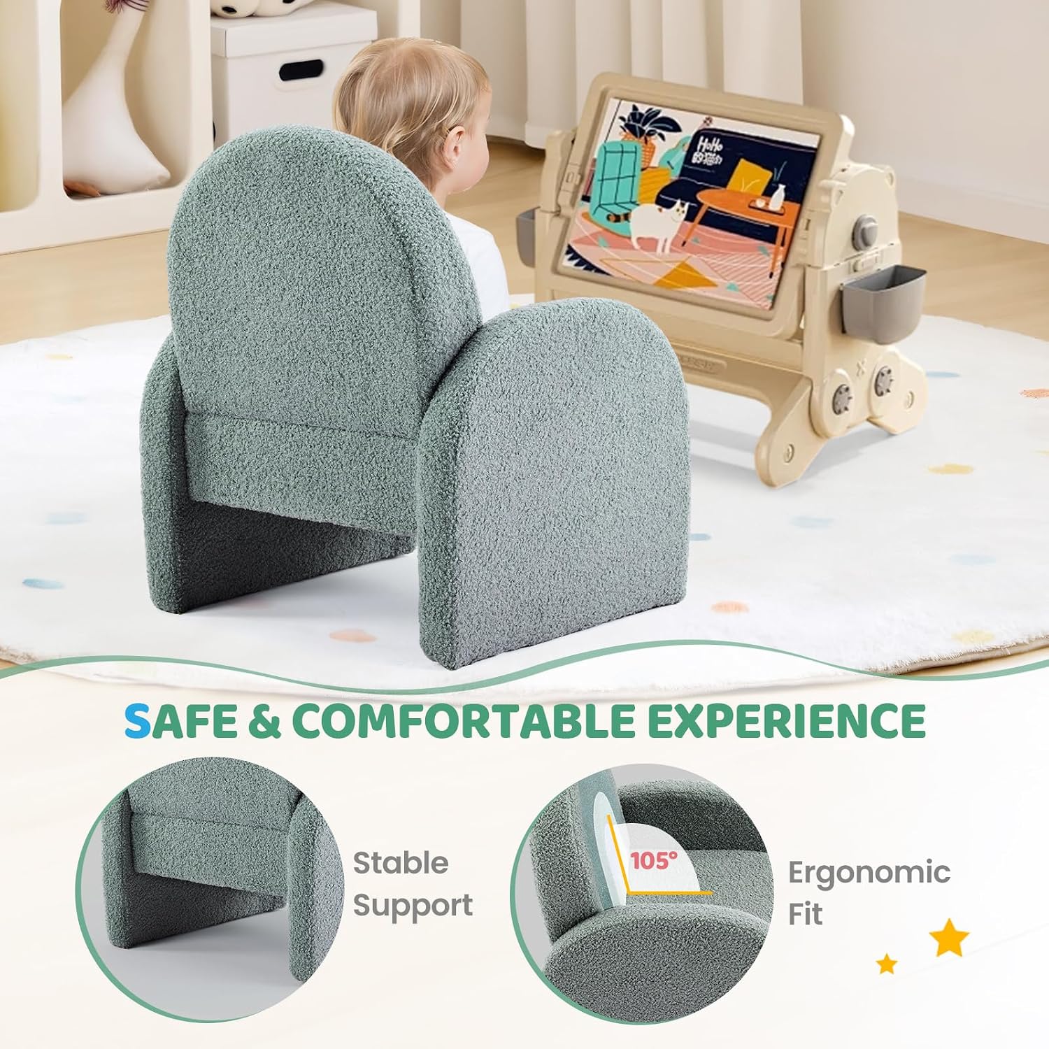 Ultra‑Soft Teddy Fleece Toddler Kids Armchair