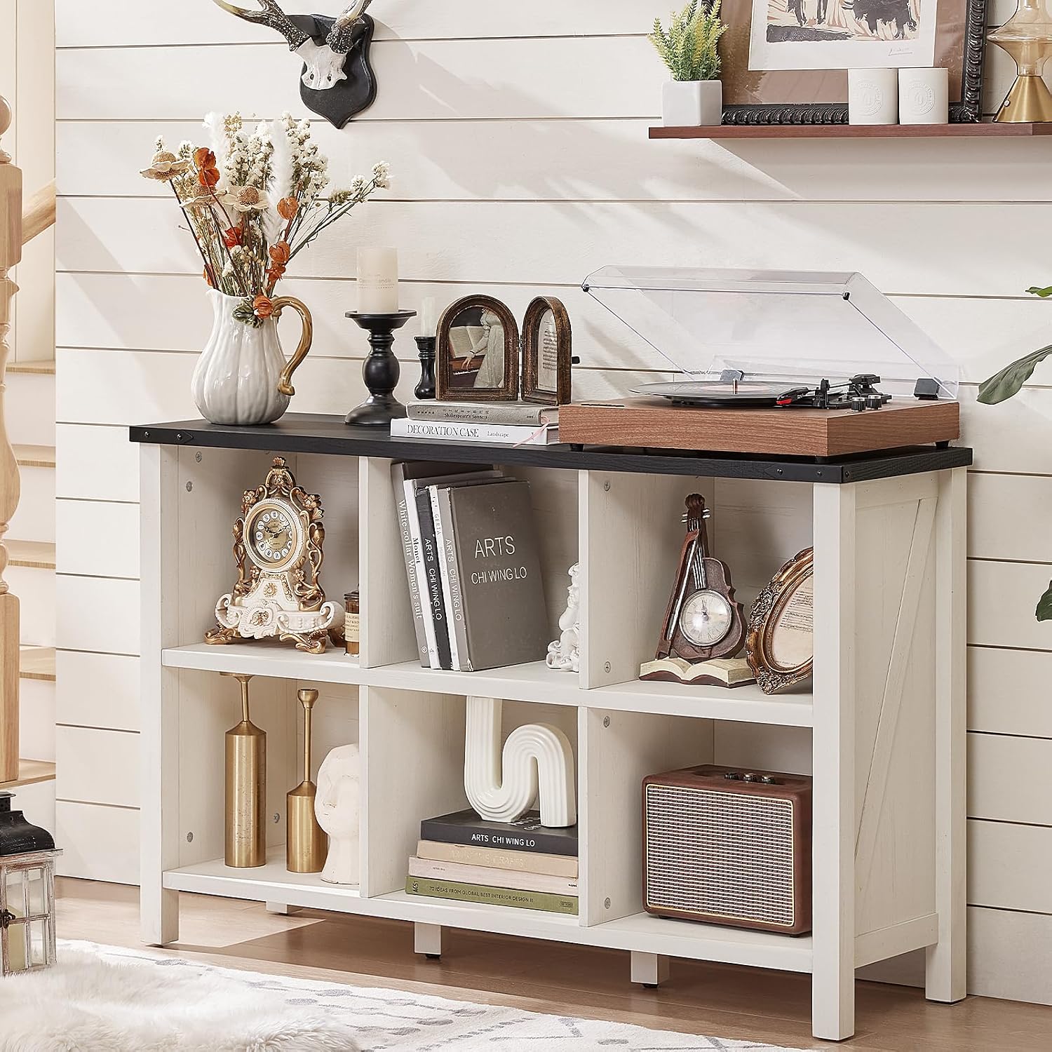 Farmhouse Wooden 6‑Cube Kids Storage Bookcase