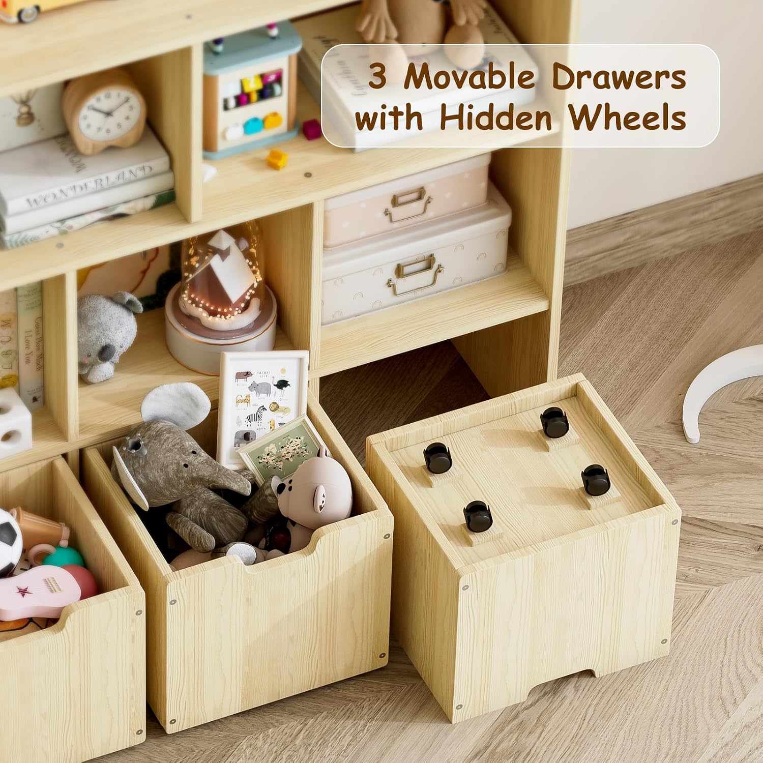 Pine Wood Montessori Kids Toy Storage Bookshelf