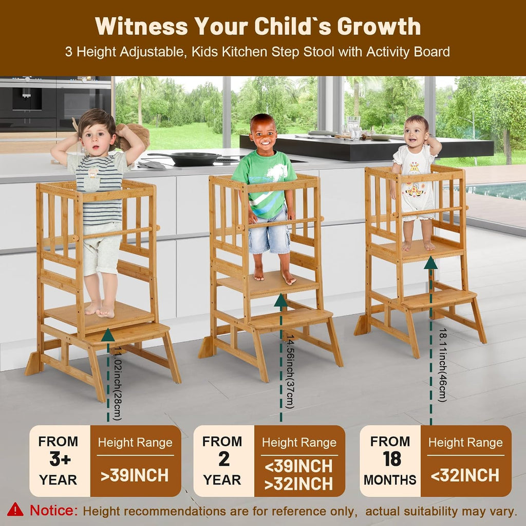 Adjustable Wooden Toddler Kitchen Helper Stool Tower