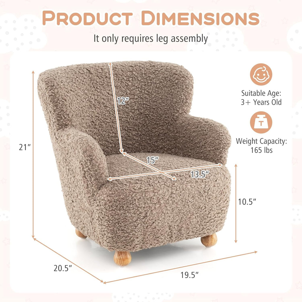 Sherpa Fabric Wooden Frame Toddler Sofa Chair