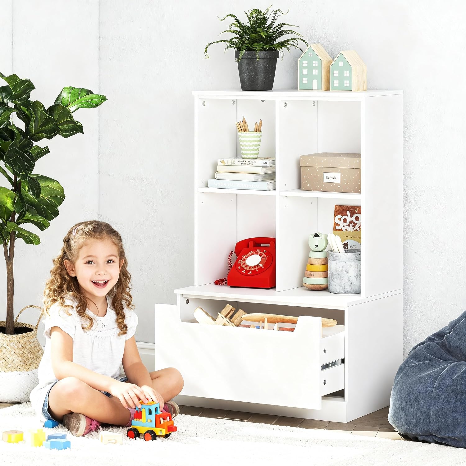 Cubby Toddler Kids Bookshelf Toy Storage Organizer